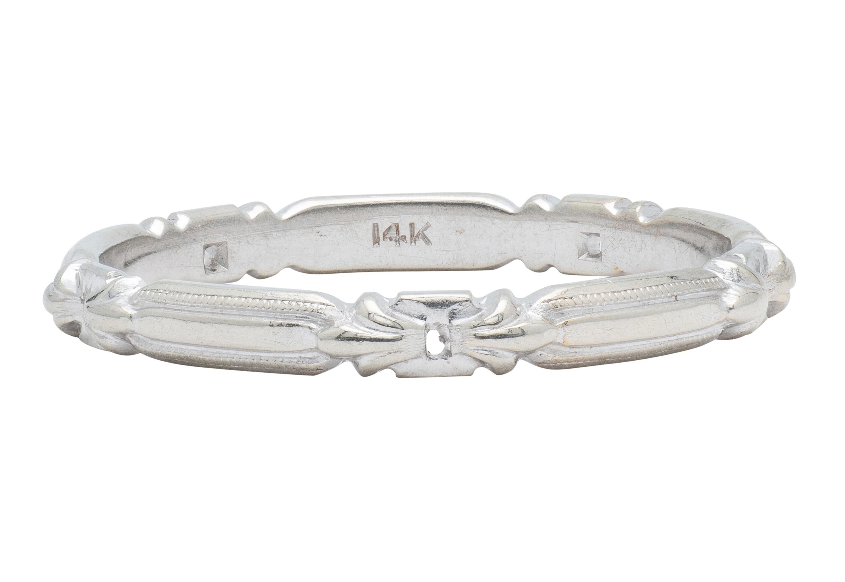 Art Deco 14 Karat White Gold Vintage Buckle Wedding Band Ring