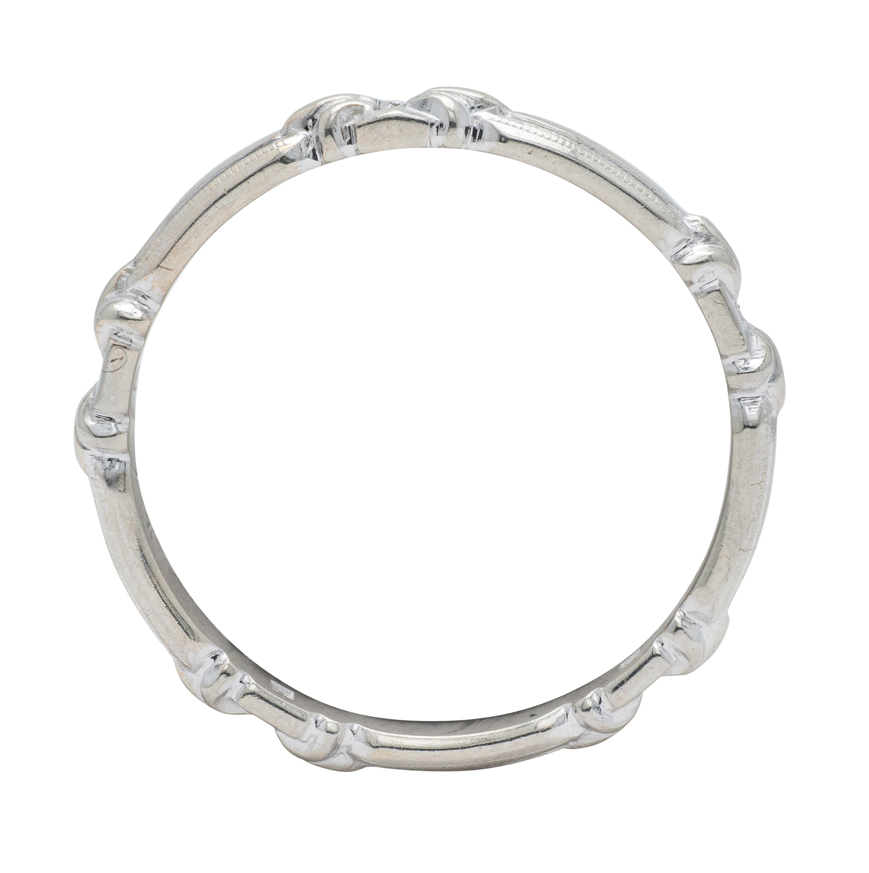 Art Deco 14 Karat White Gold Vintage Buckle Wedding Band Ring