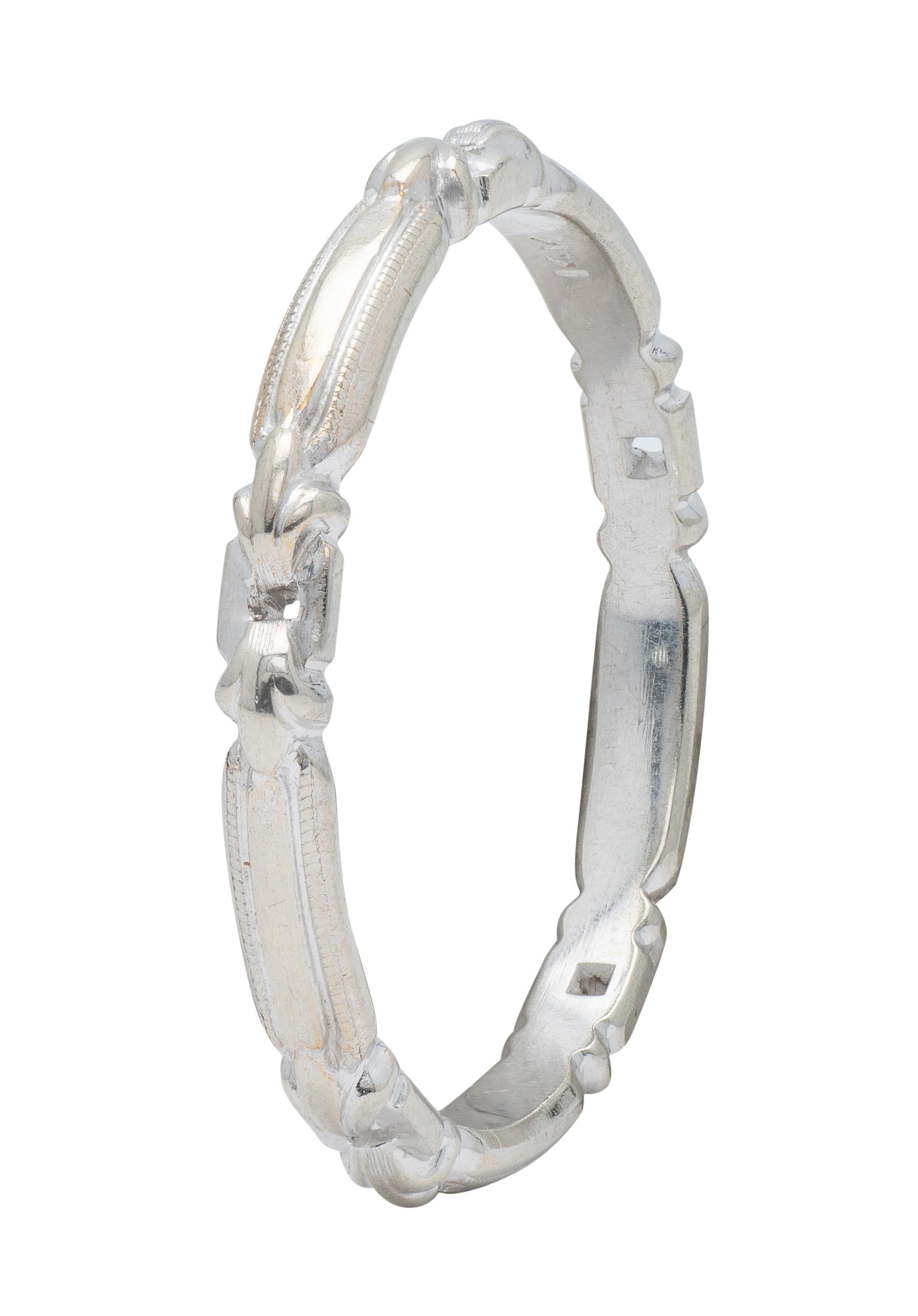 Art Deco 14 Karat White Gold Vintage Buckle Wedding Band Ring