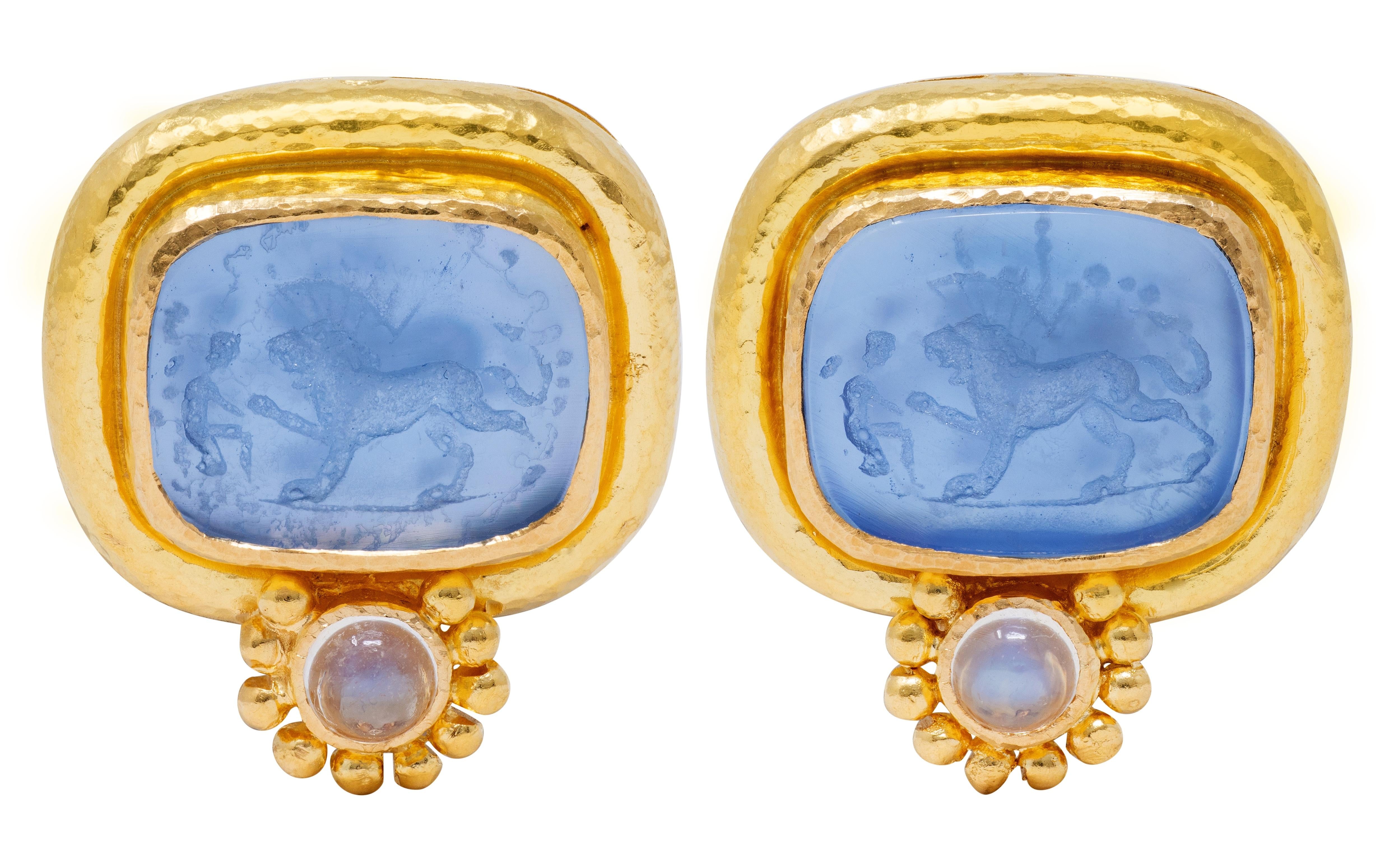 Elizabeth Locke Moonstone Venetian Glass Mother-Of-Pearl 19K Intaglio Earrings