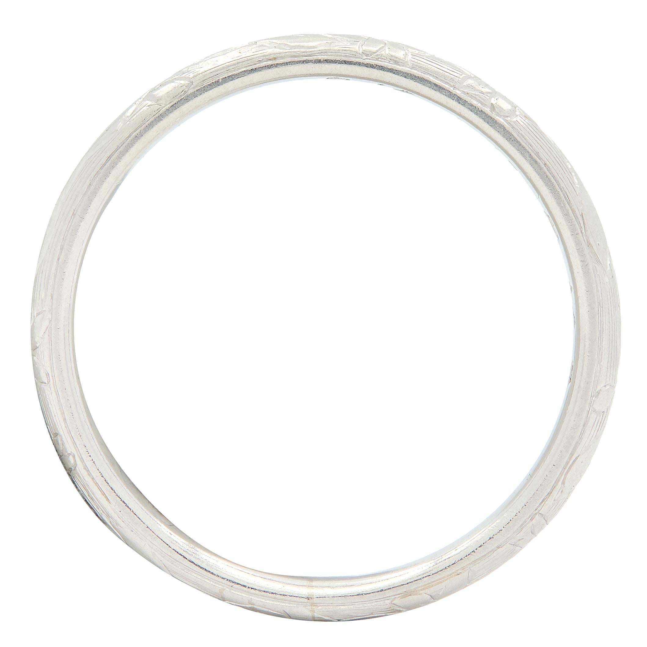 Art Deco Platinum Engraved Floral Lotus Vintage Wedding Band Ring