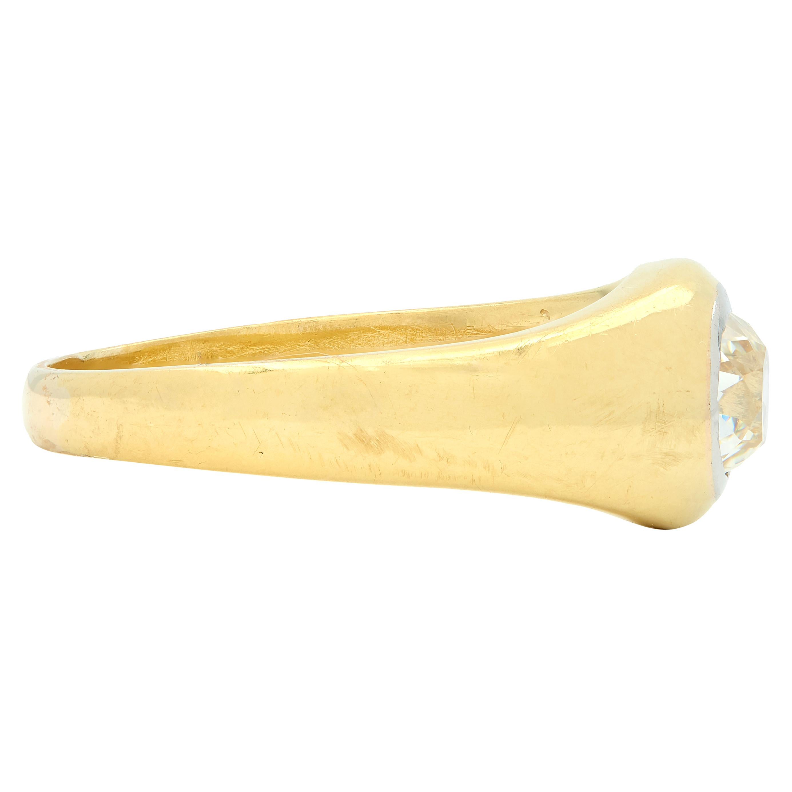 Early Art Deco 1.35 CT Old Mine Cut Diamond 18K Yellow Gold Antique Gypsy Ring