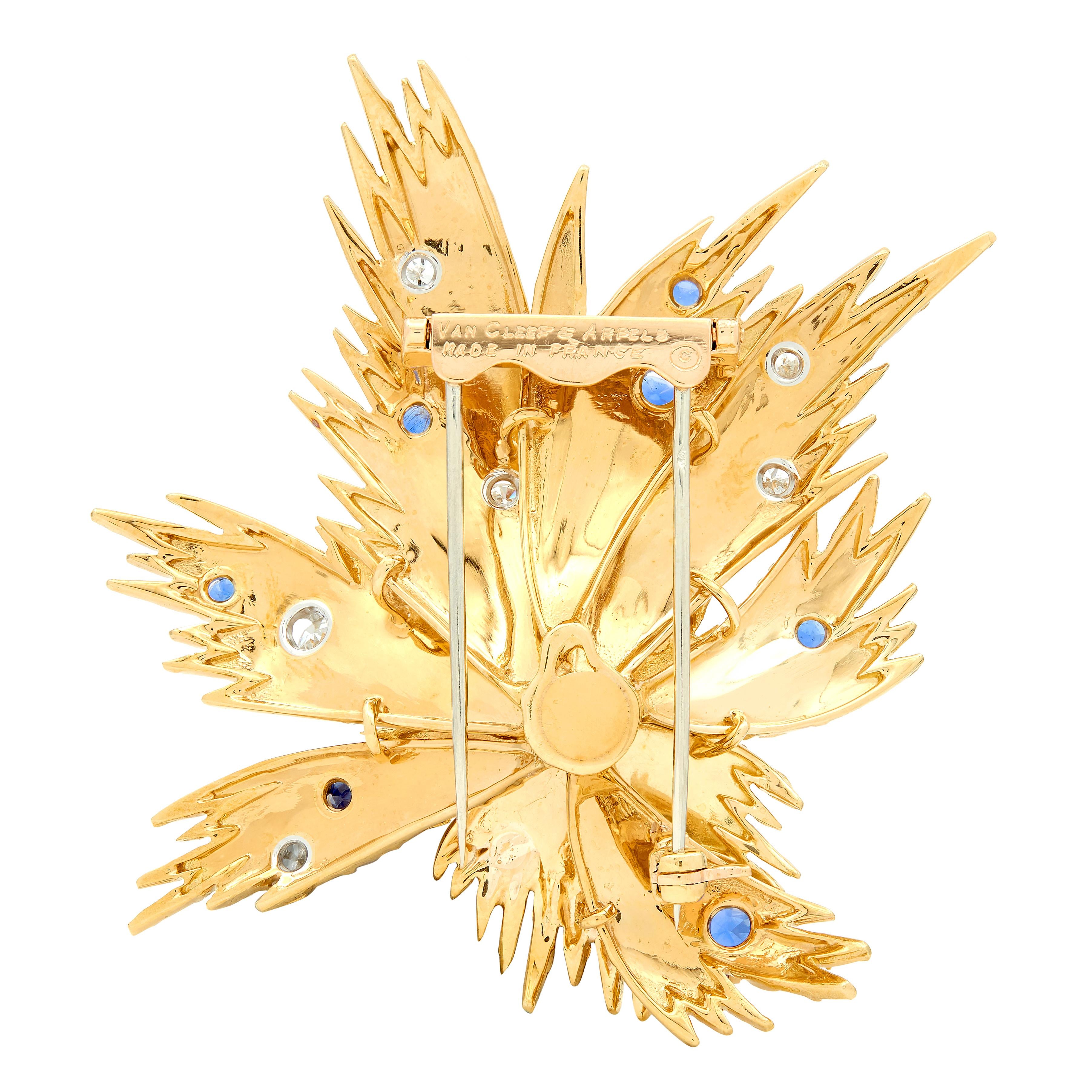 Van Cleef & Arpels French 1960's Sapphire Diamond 18K Gold Vintage Spray Brooch