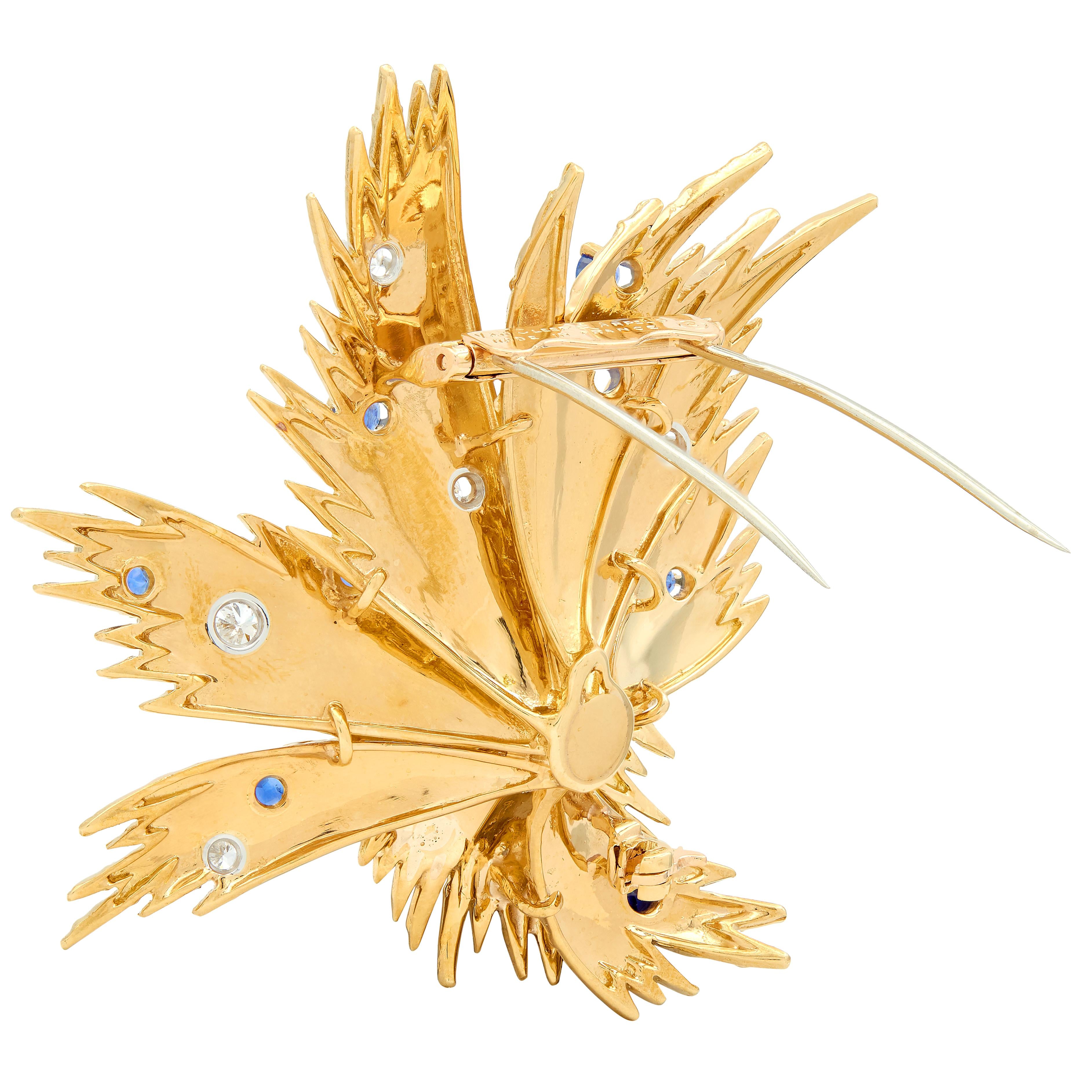 Van Cleef & Arpels French 1960's Sapphire Diamond 18K Gold Vintage Spray Brooch