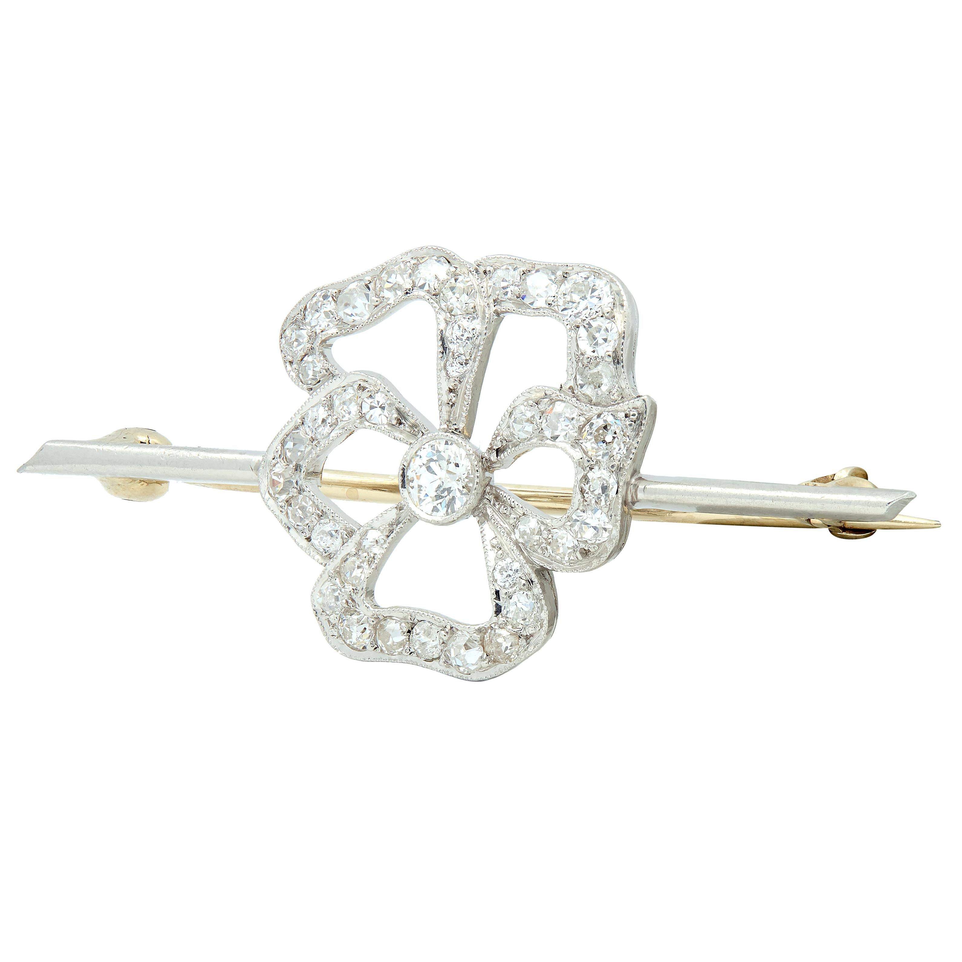 Art Deco Diamond Platinum Pansy Flower Vintage Bar Brooch