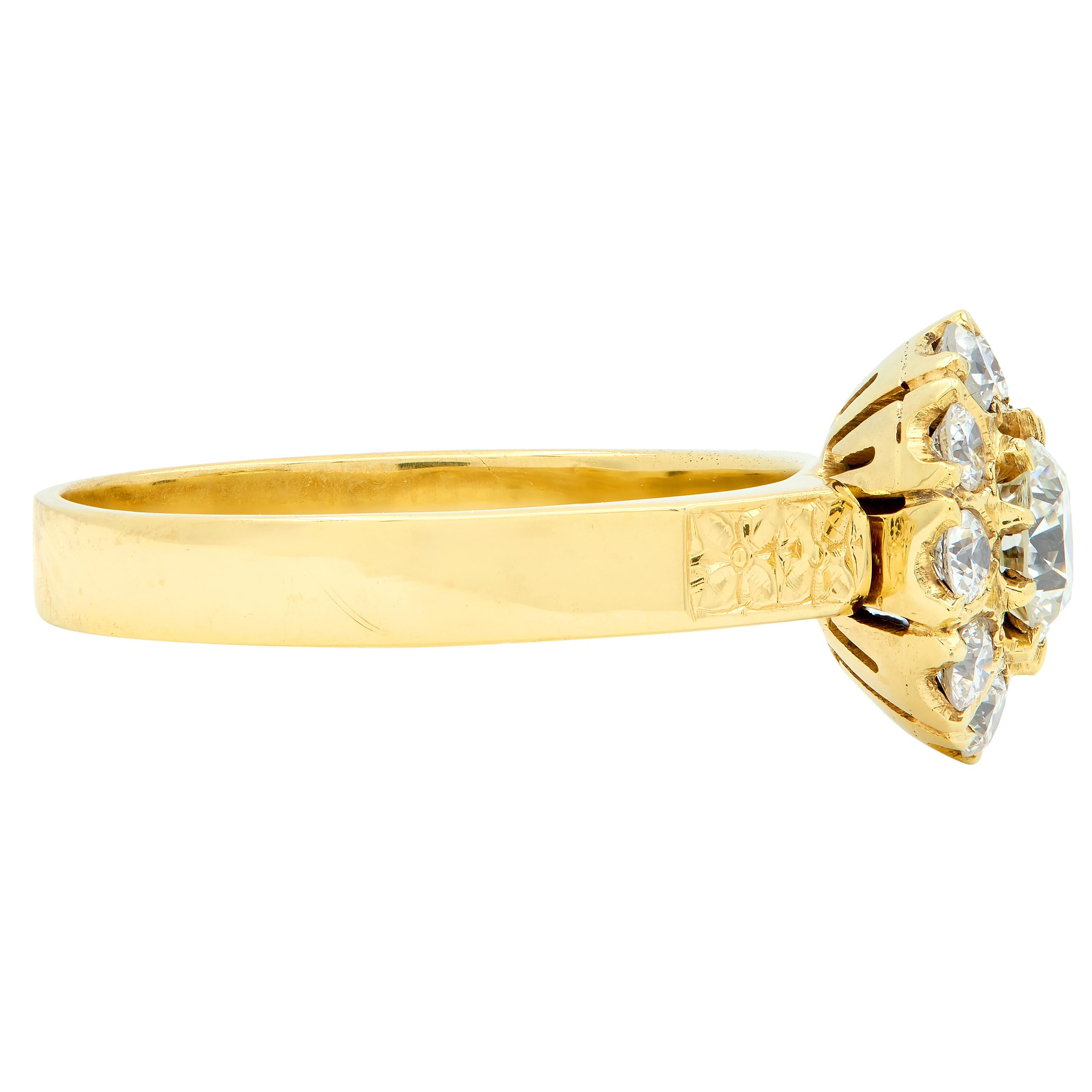 Art Deco Diamond 14 Karat Yellow Gold Floral Cluster Vintage Engagement Ring