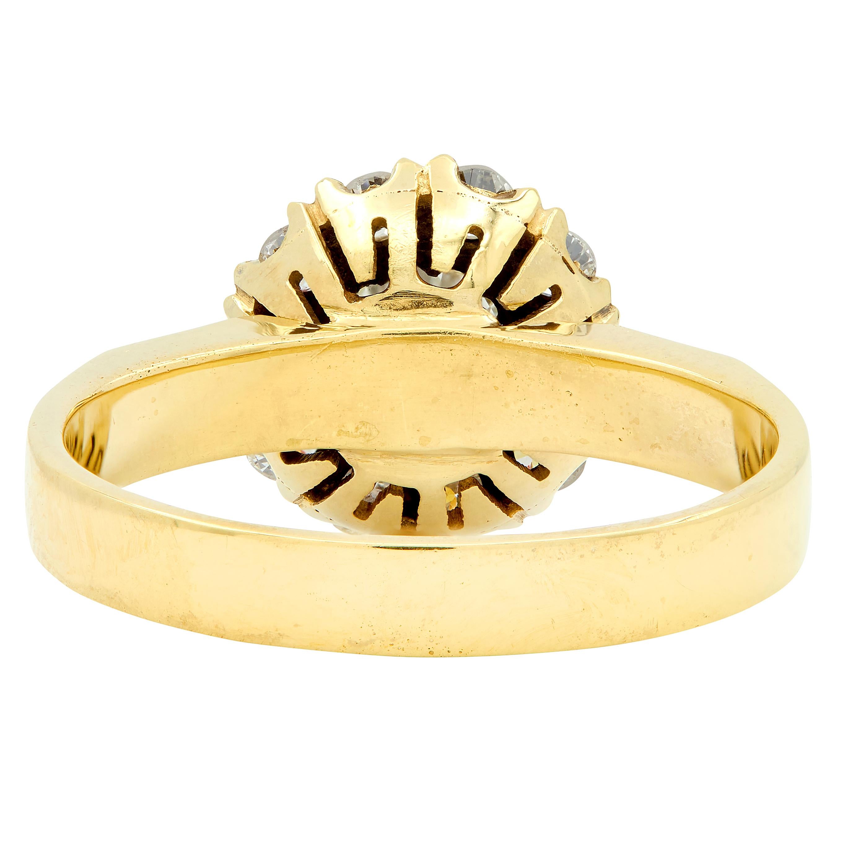 Art Deco Diamond 14 Karat Yellow Gold Floral Cluster Vintage Engagement Ring