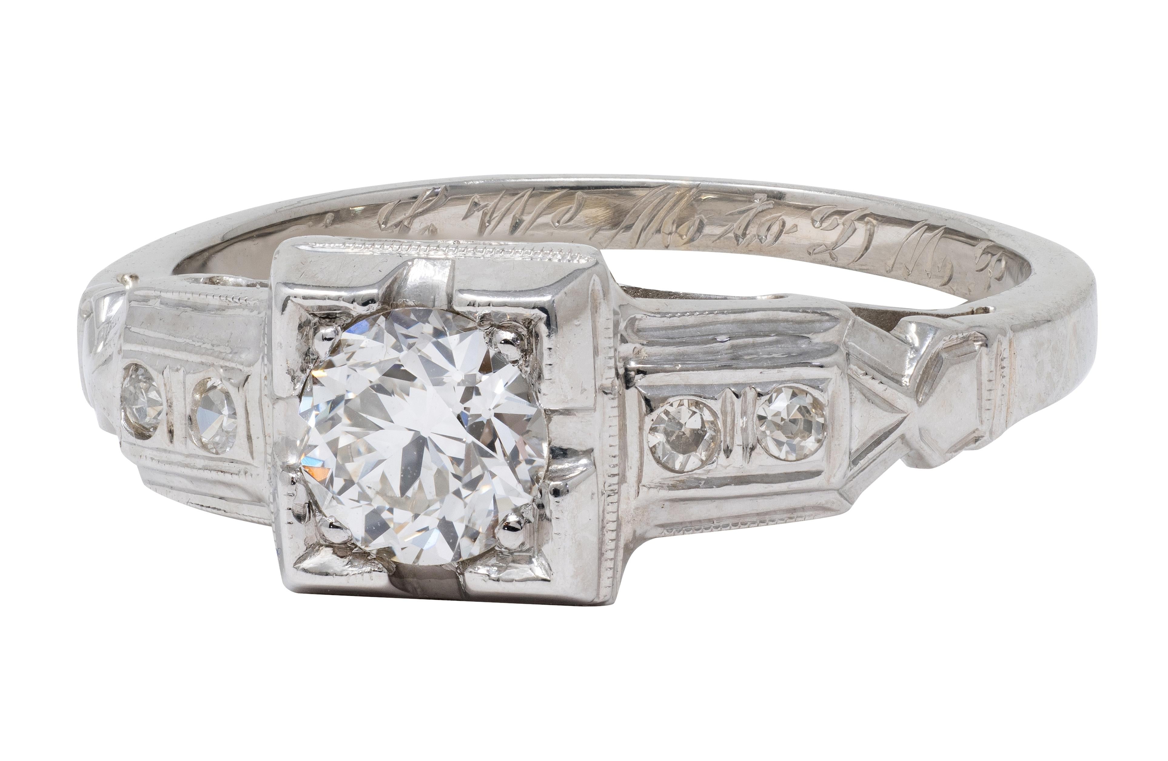 1933 Art Deco Old European Cut Diamond 18K White Gold Vintage Engagement Ring