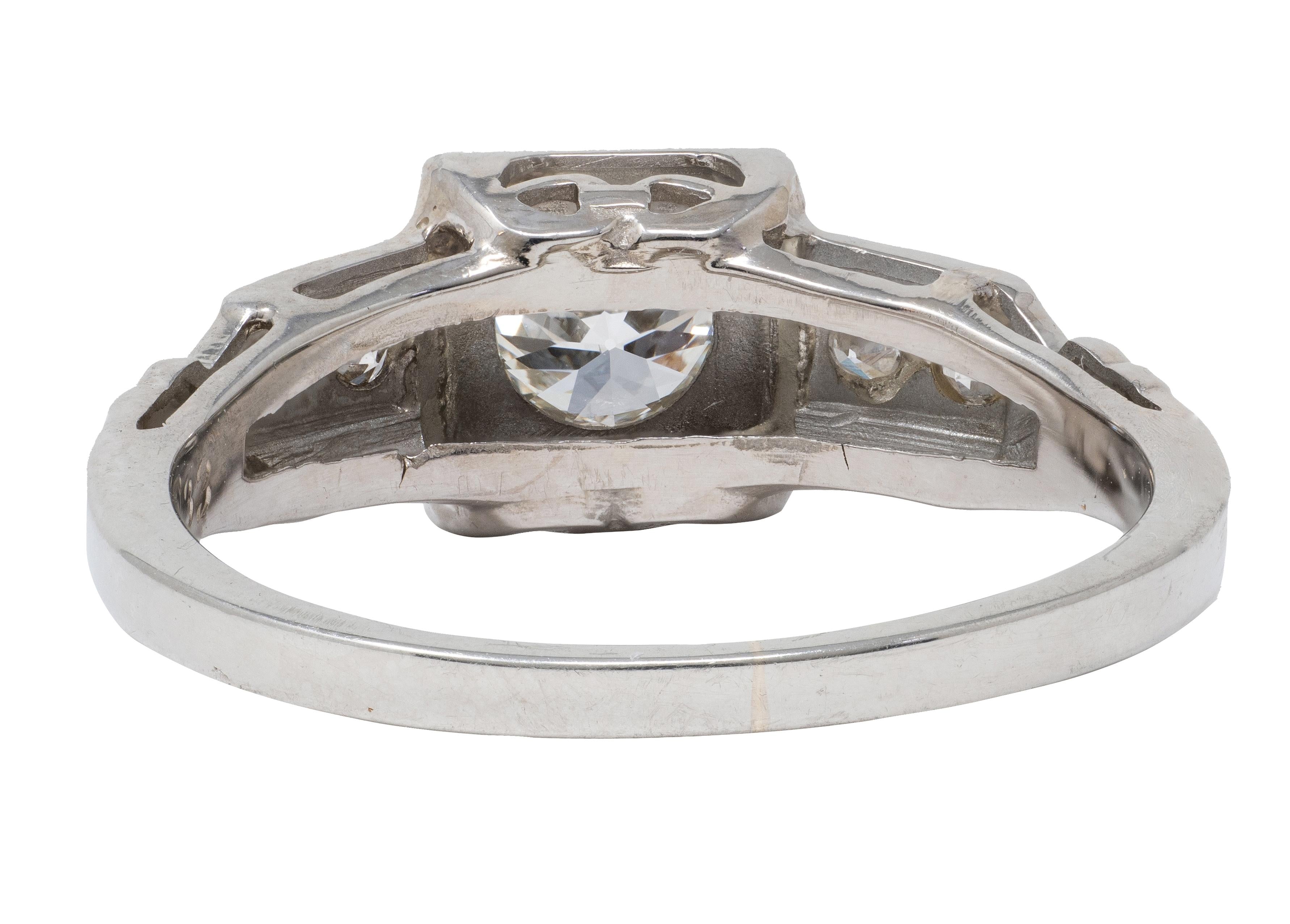 1933 Art Deco Old European Cut Diamond 18K White Gold Vintage Engagement Ring