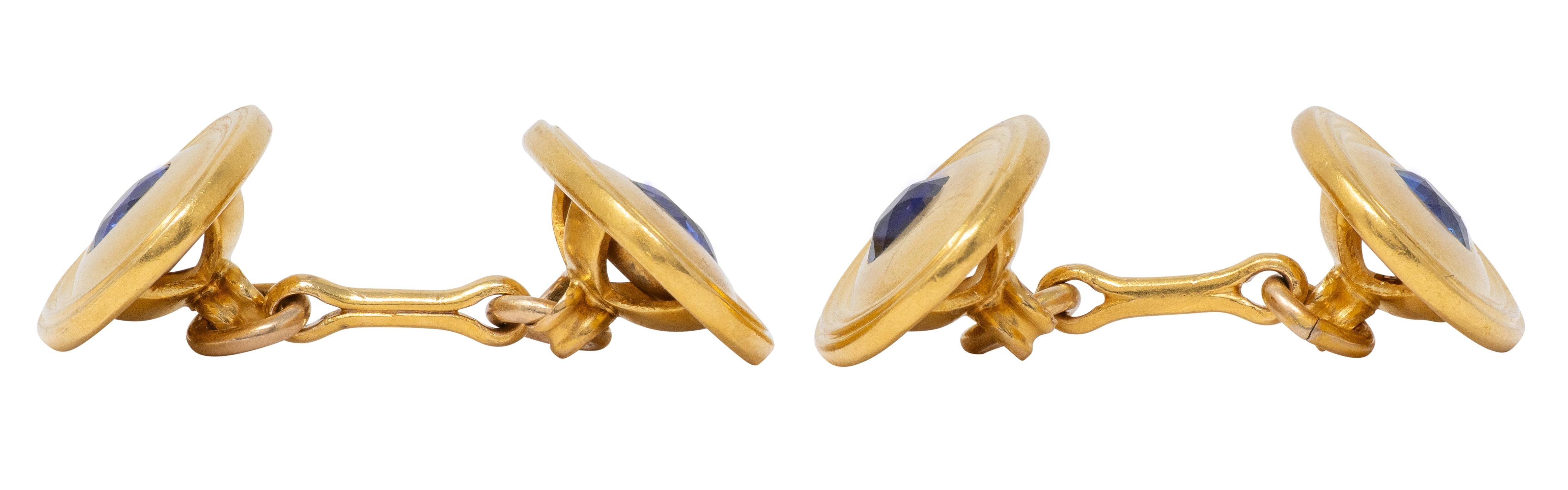 Tiffany & Co. Early Art Deco Sapphire 18K Gold Antique Oval Link Cufflinks