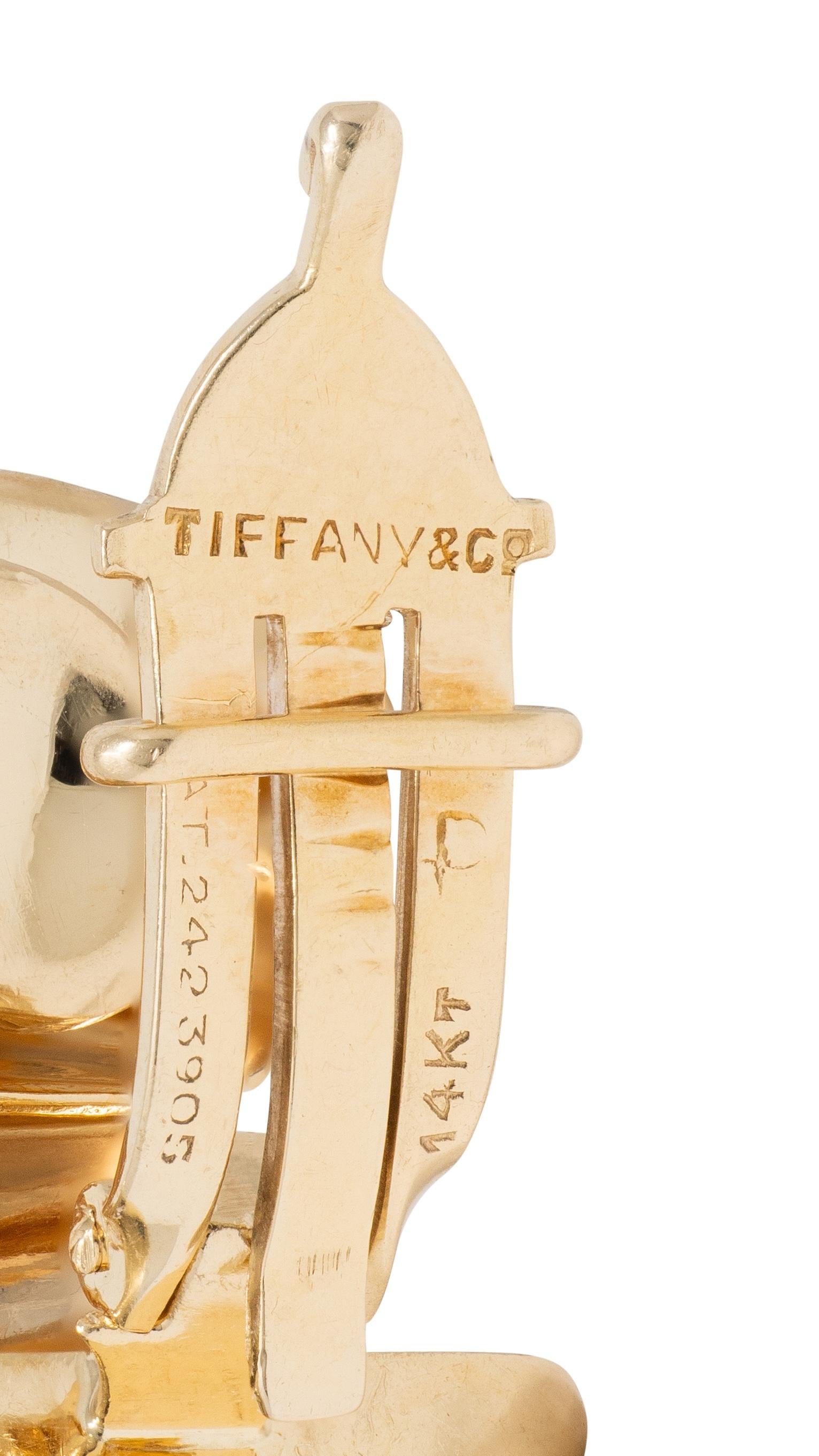 Tiffany & Co. 1960 14 Karat Yellow Gold Vintage Fluted Ear-Clip J-Hoop Earrings
