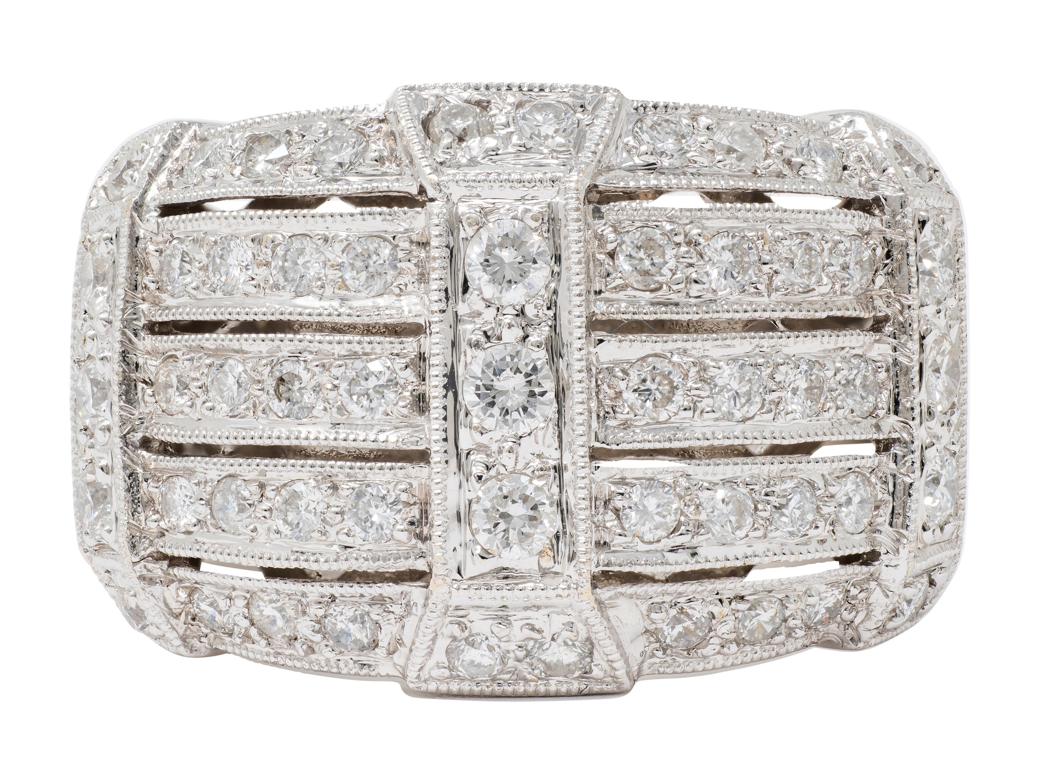 Contemporary 1.40 CTW Diamond 18 Karat White Gold Wide Strap Band Ring