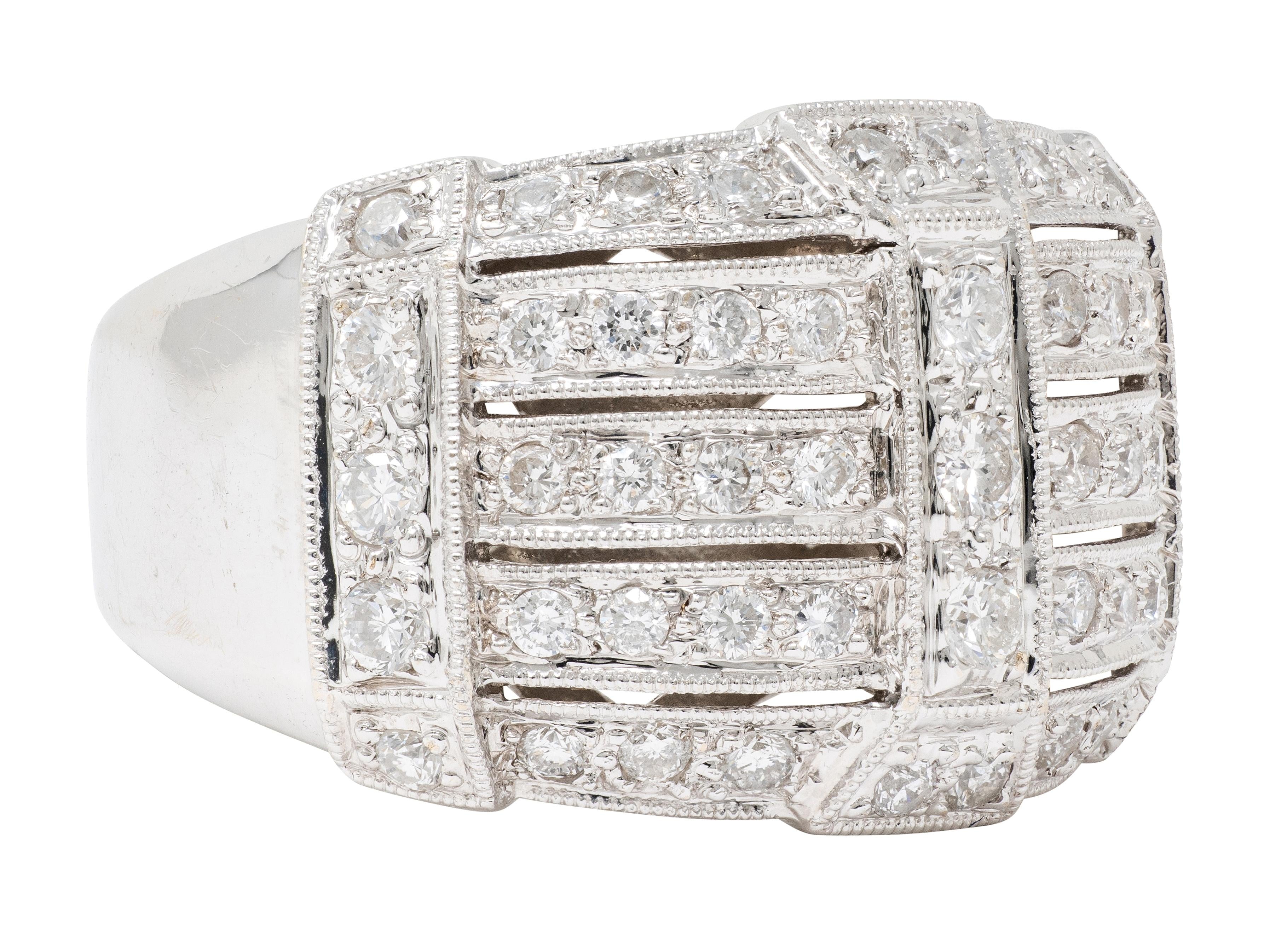 Contemporary 1.40 CTW Diamond 18 Karat White Gold Wide Strap Band Ring