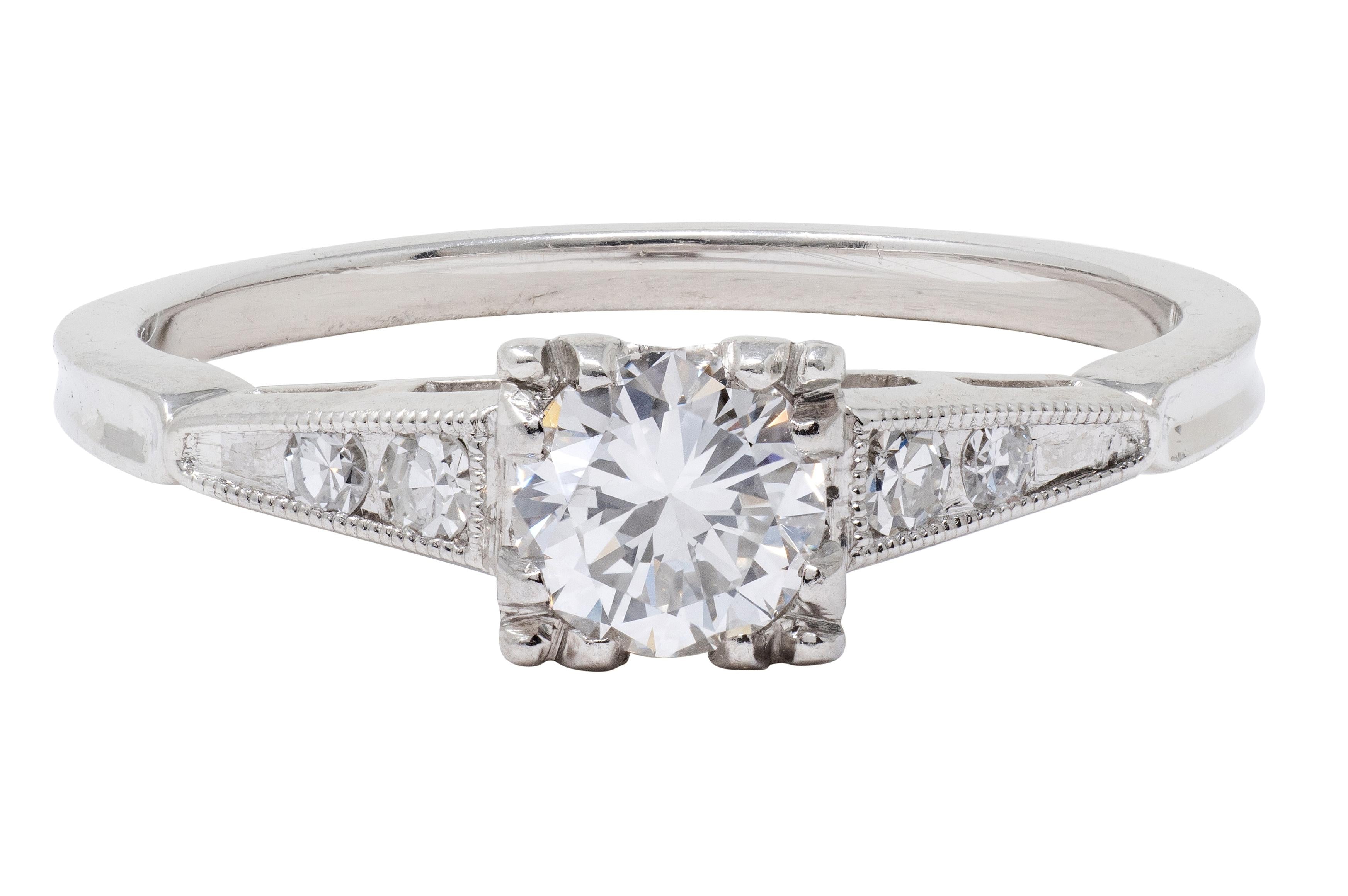 Mid-Century Old European Cut Diamond Platinum Vintage Engagement Ring