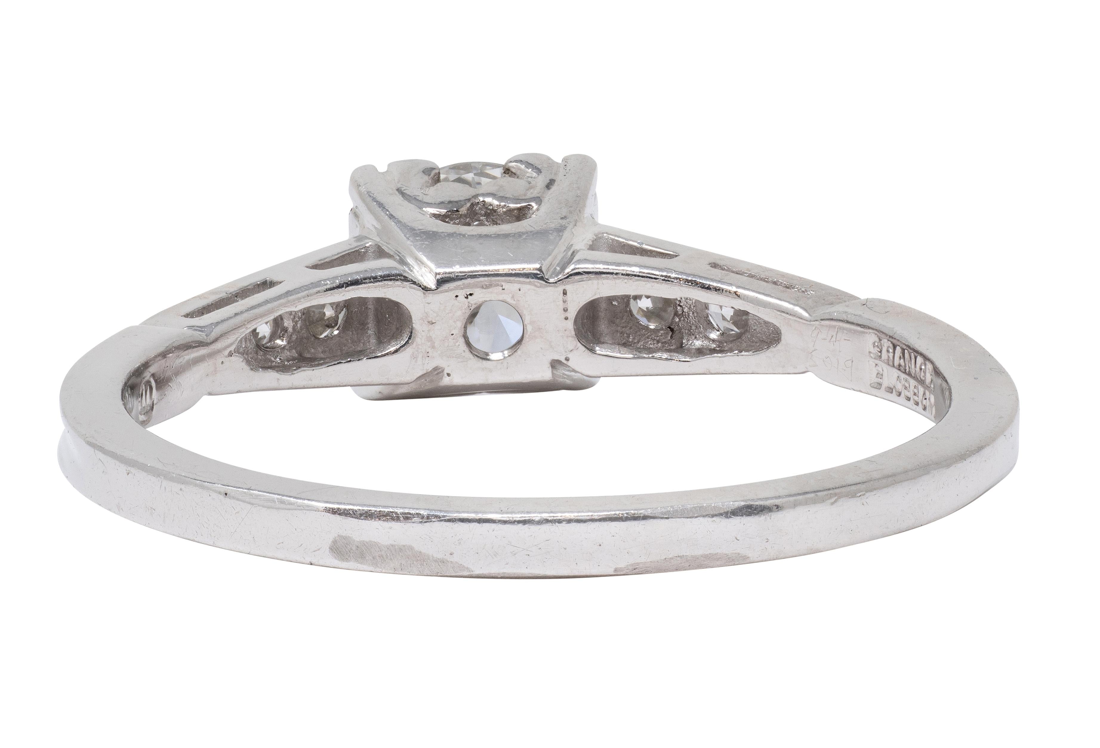 Mid-Century Old European Cut Diamond Platinum Vintage Engagement Ring