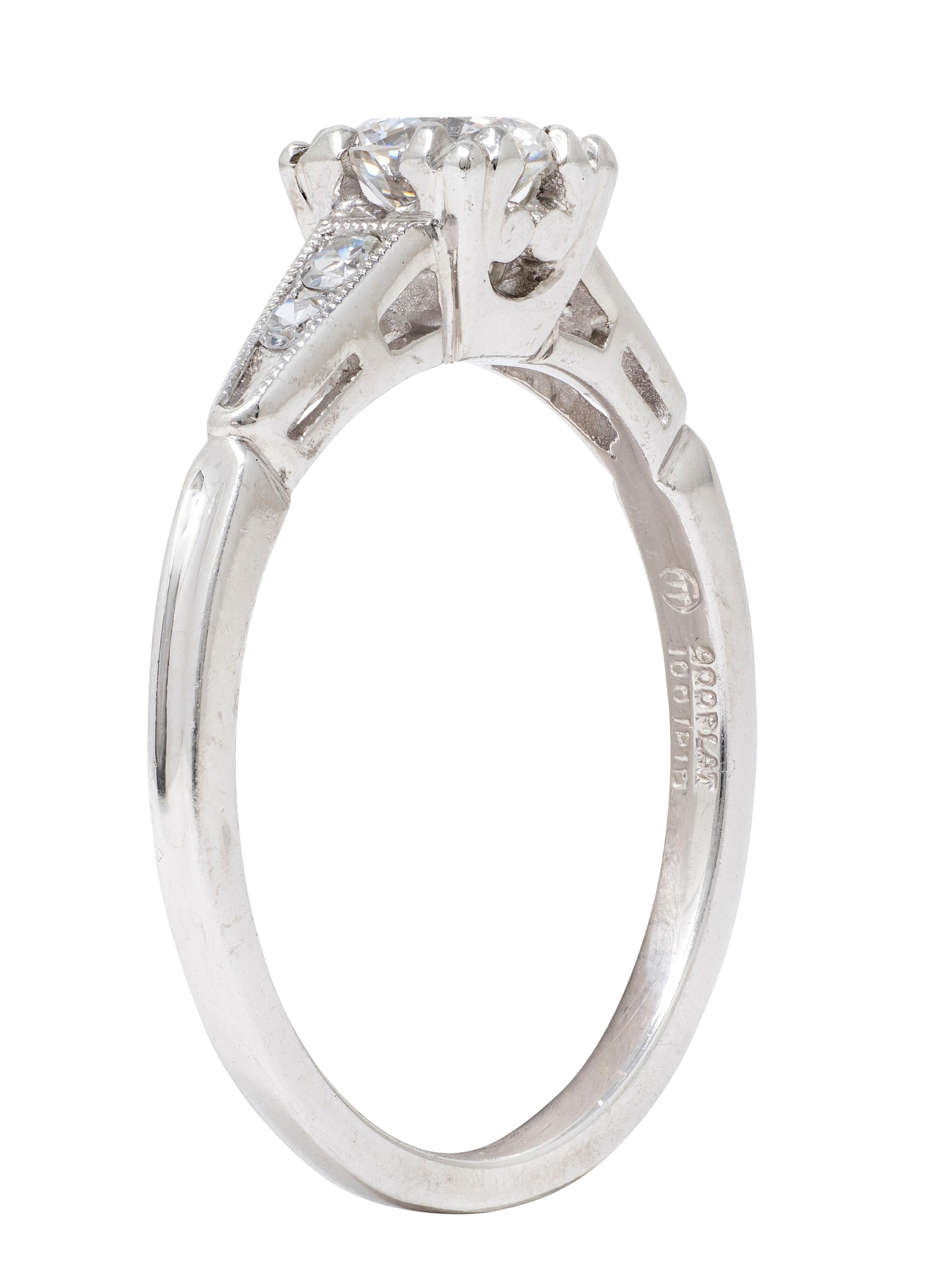 Mid-Century Old European Cut Diamond Platinum Vintage Engagement Ring