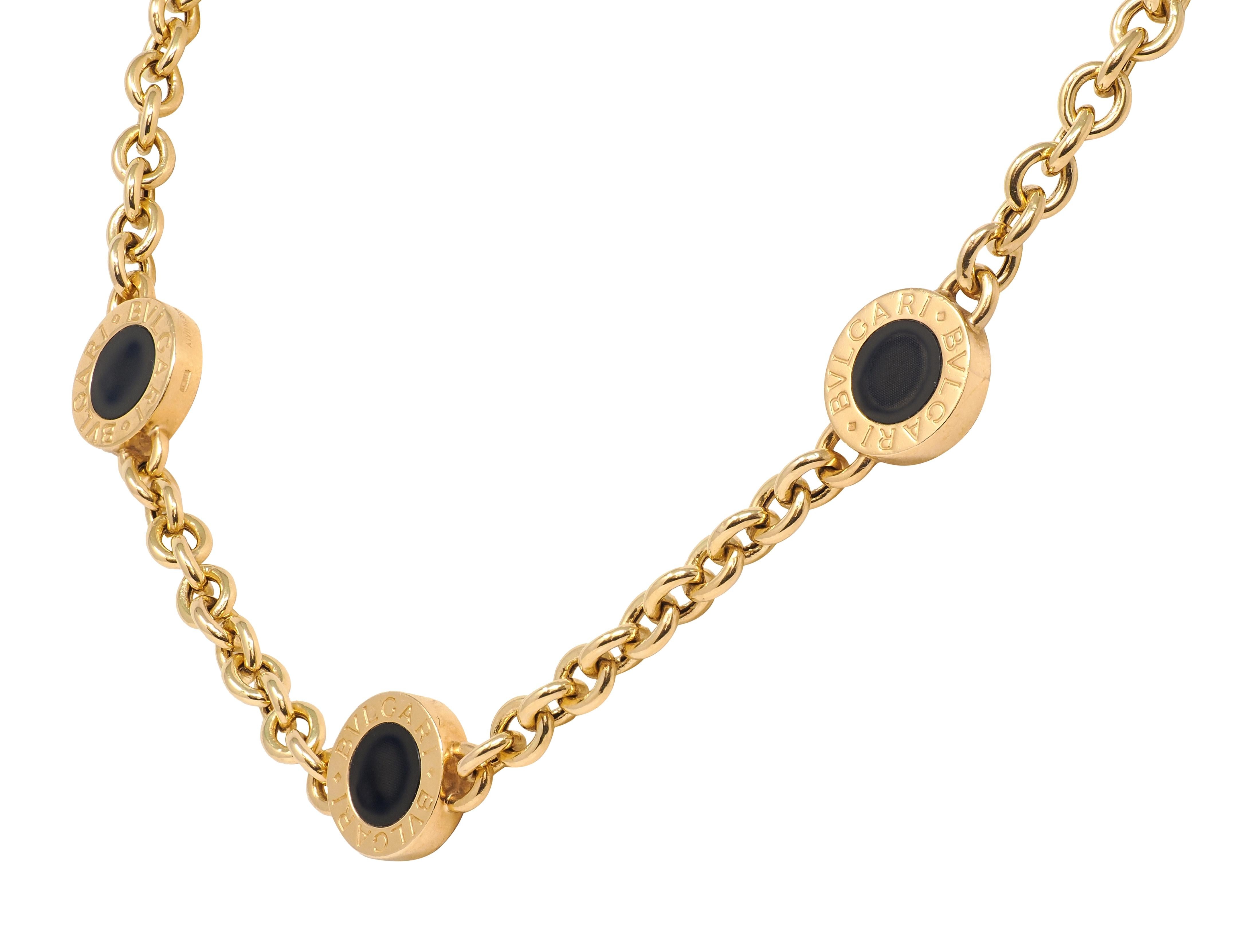 Bulgari 2000's Onyx 18 Karat Yellow Gold Station Necklace