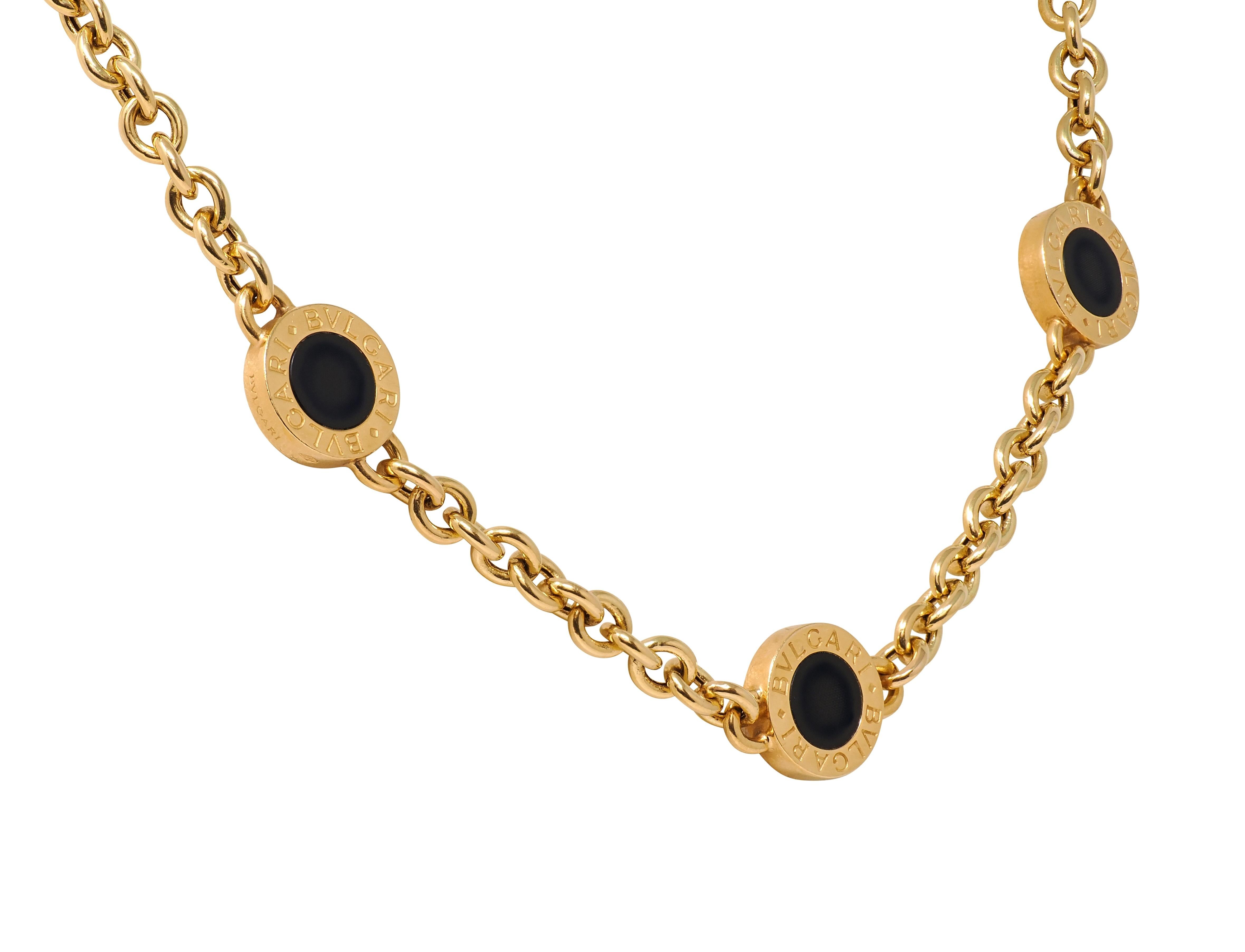 Bulgari 2000's Onyx 18 Karat Yellow Gold Station Necklace