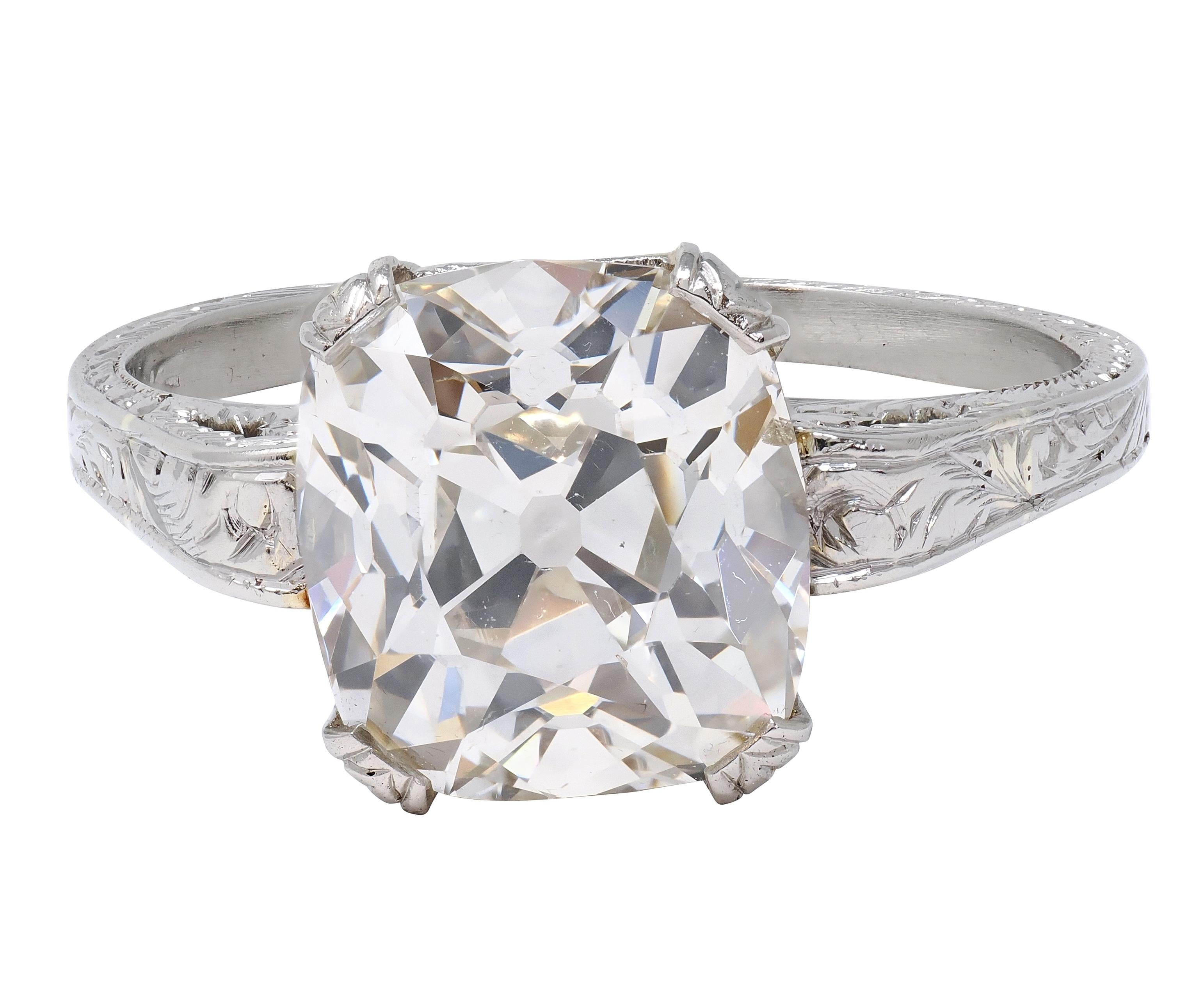 Art Deco 2.69 CTW Old Mine Cut 18 Karat White Gold Vintage Engagement Ring GIA