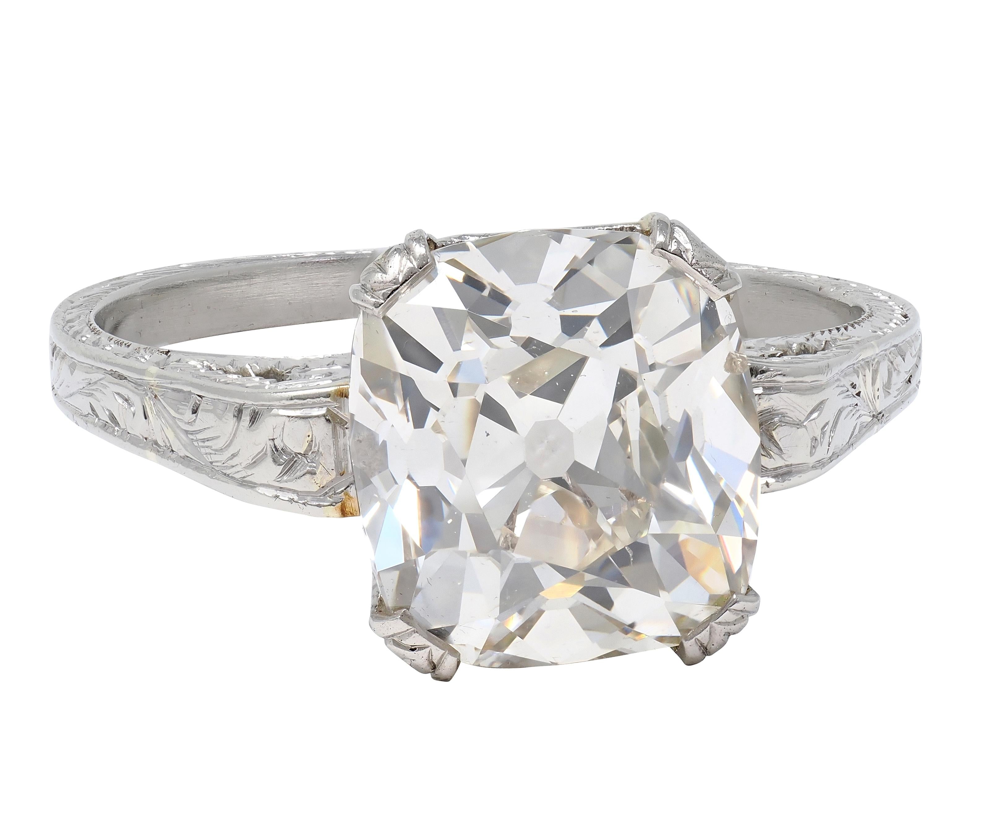 Art Deco 2.69 CTW Old Mine Cut 18 Karat White Gold Vintage Engagement Ring GIA