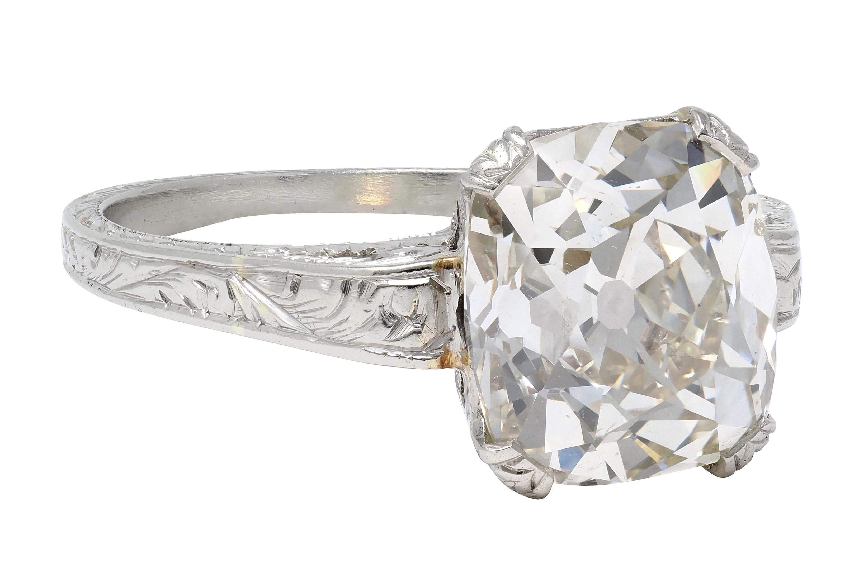 Art Deco 2.69 CTW Old Mine Cut 18 Karat White Gold Vintage Engagement Ring GIA