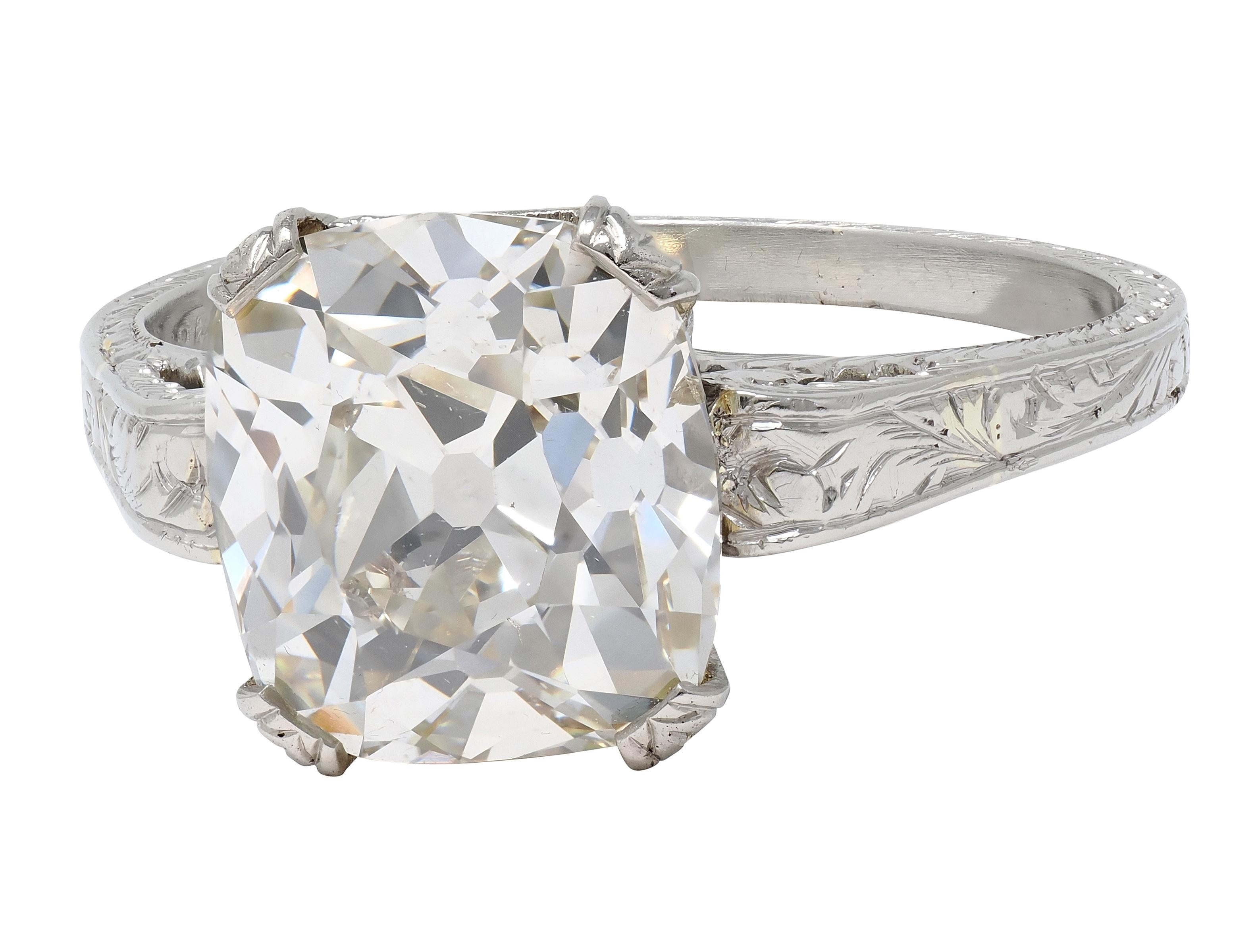 Art Deco 2.69 CTW Old Mine Cut 18 Karat White Gold Vintage Engagement Ring GIA