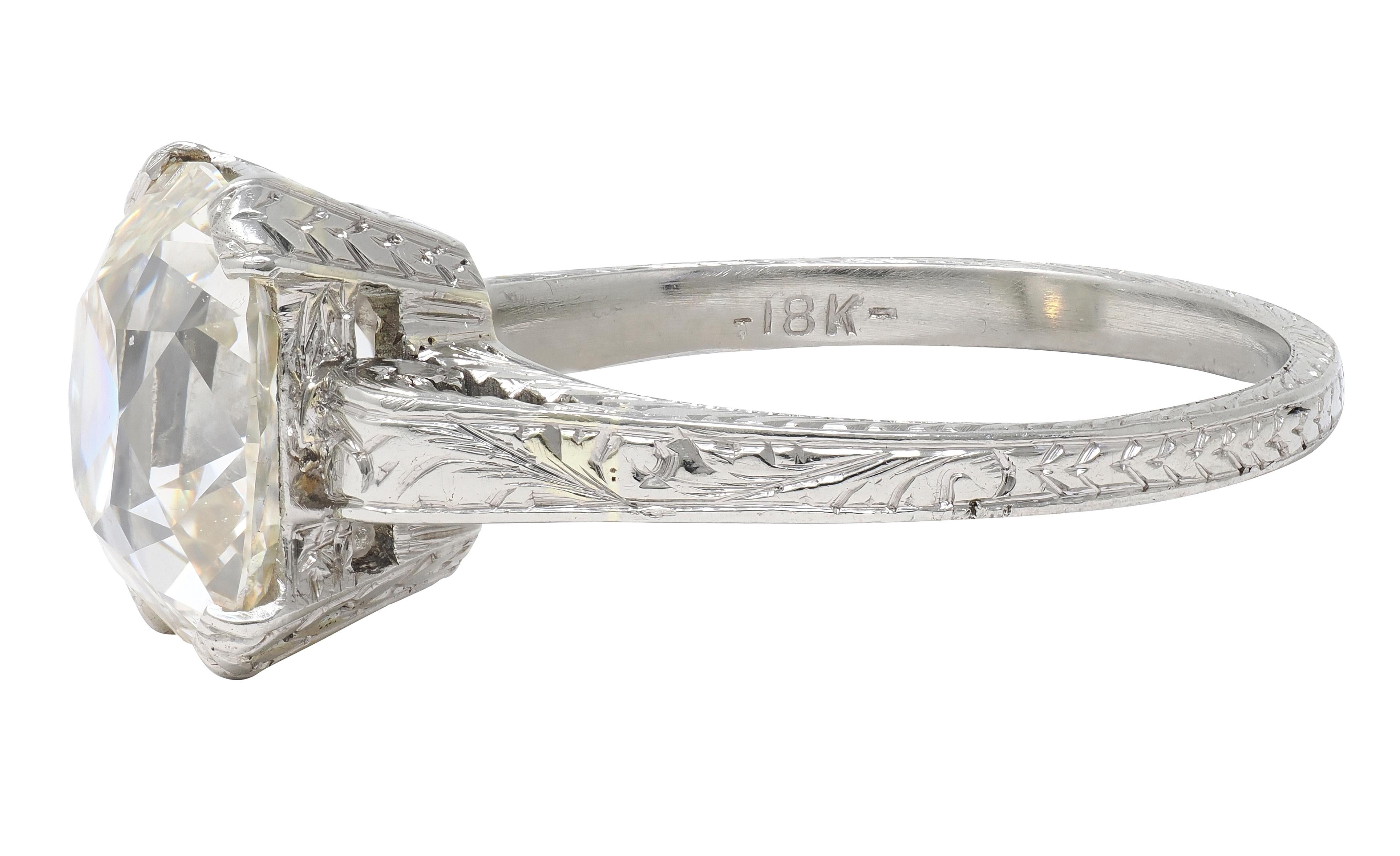 Art Deco 2.69 CTW Old Mine Cut 18 Karat White Gold Vintage Engagement Ring GIA