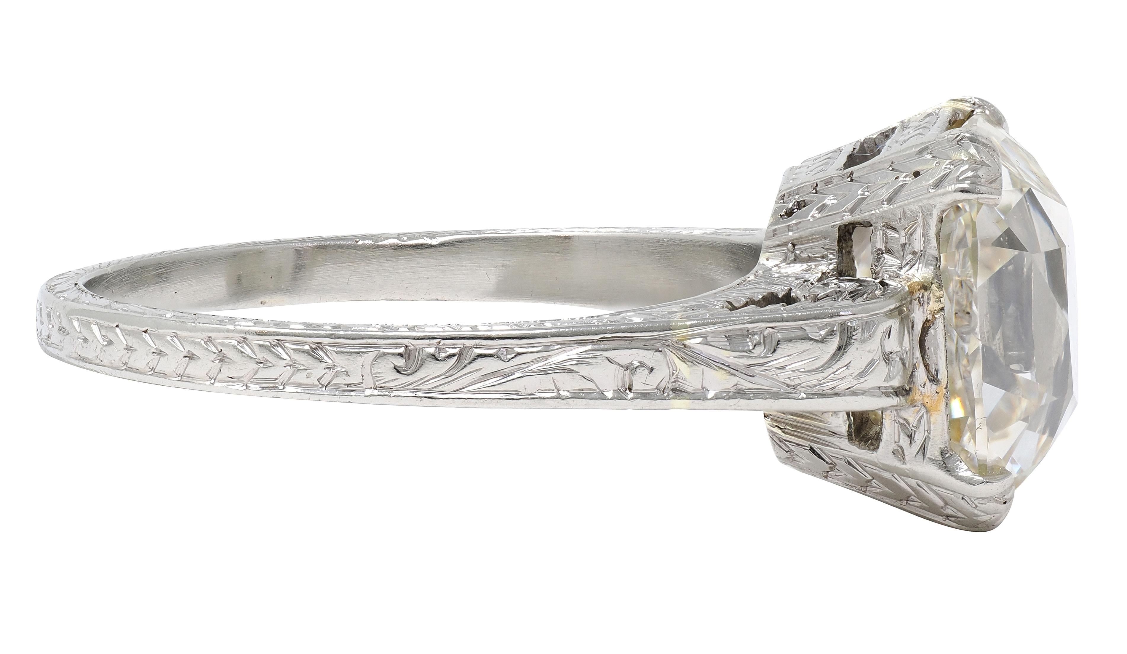 Art Deco 2.69 CTW Old Mine Cut 18 Karat White Gold Vintage Engagement Ring GIA