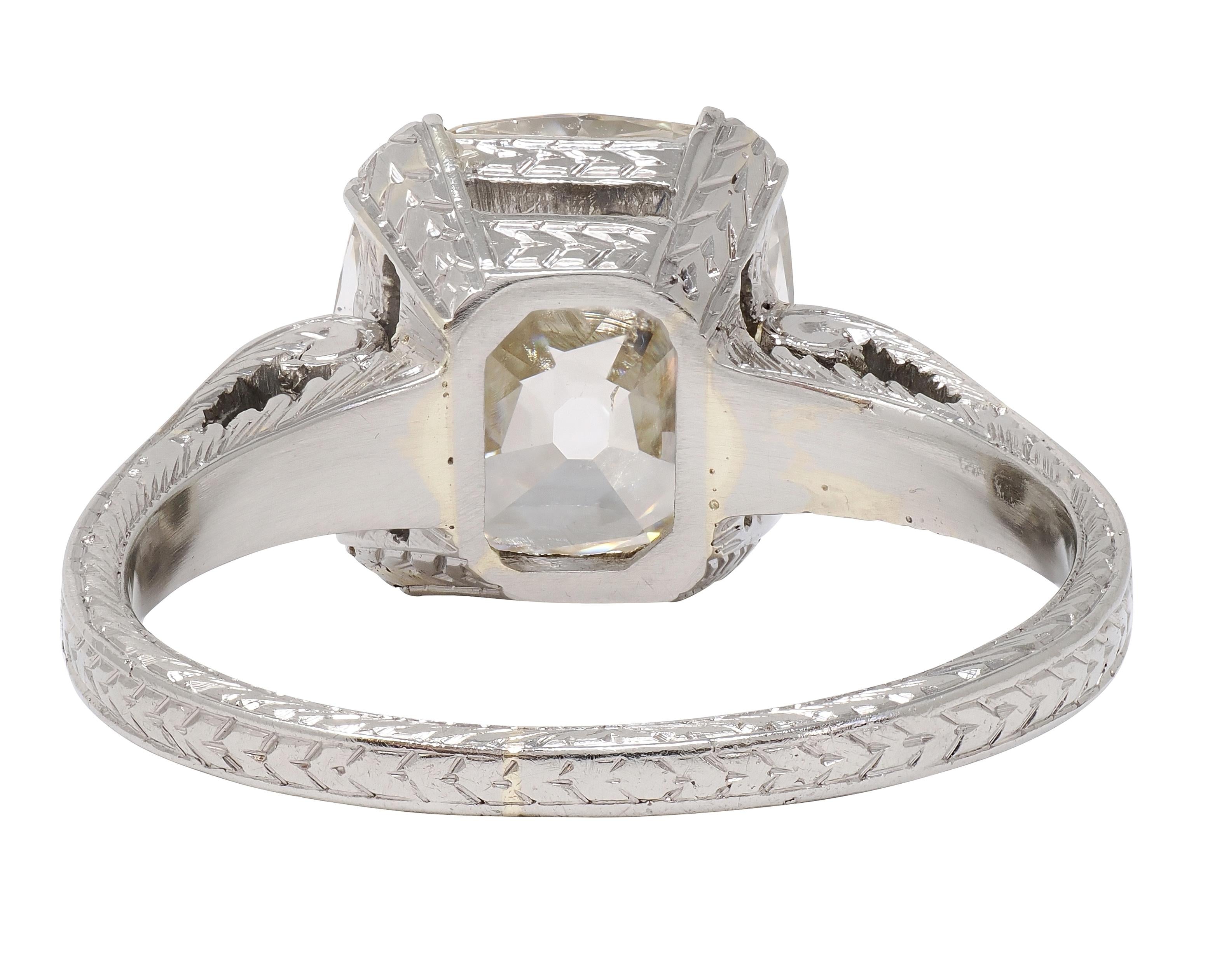 Art Deco 2.69 CTW Old Mine Cut 18 Karat White Gold Vintage Engagement Ring GIA