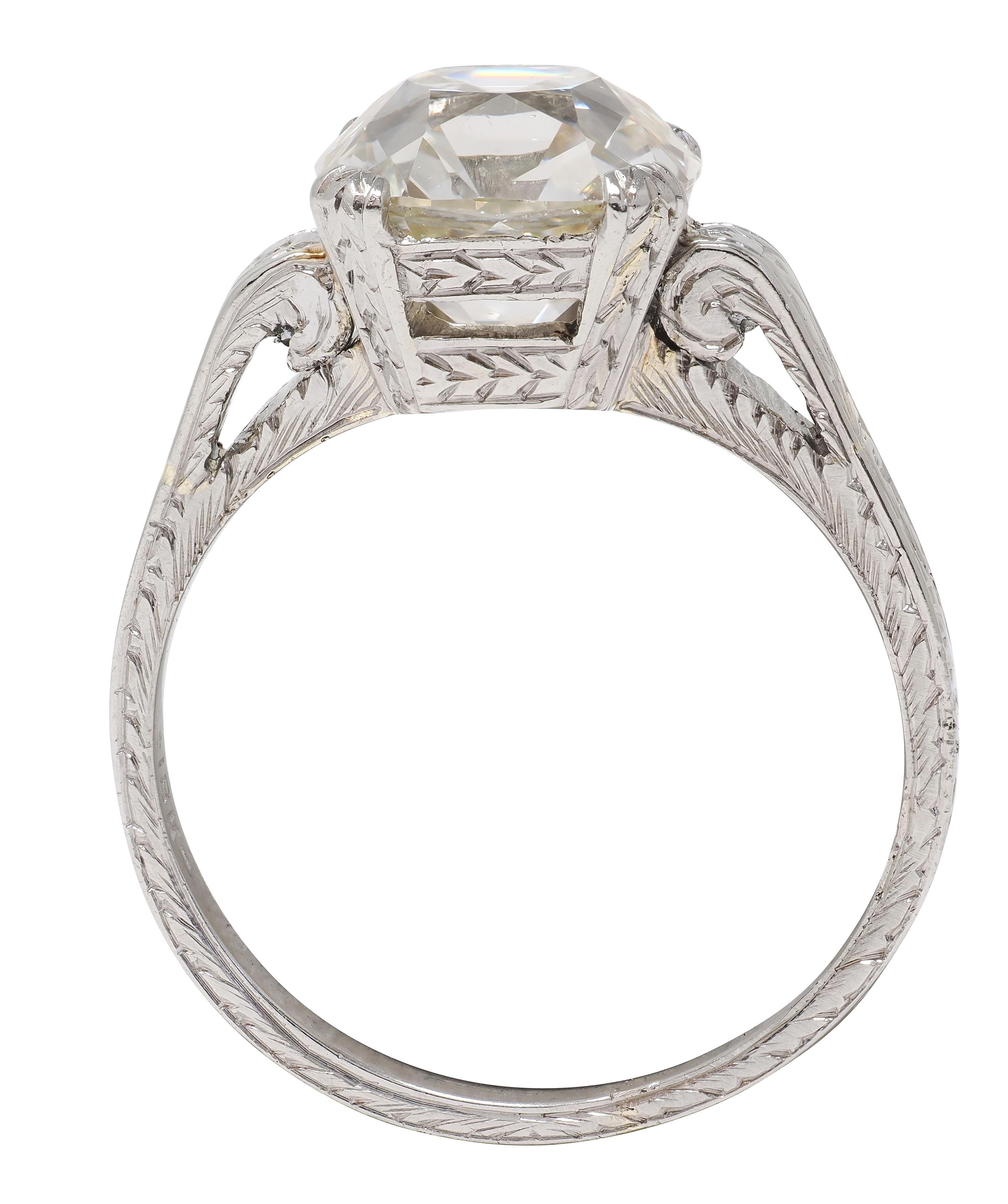 Art Deco 2.69 CTW Old Mine Cut 18 Karat White Gold Vintage Engagement Ring GIA