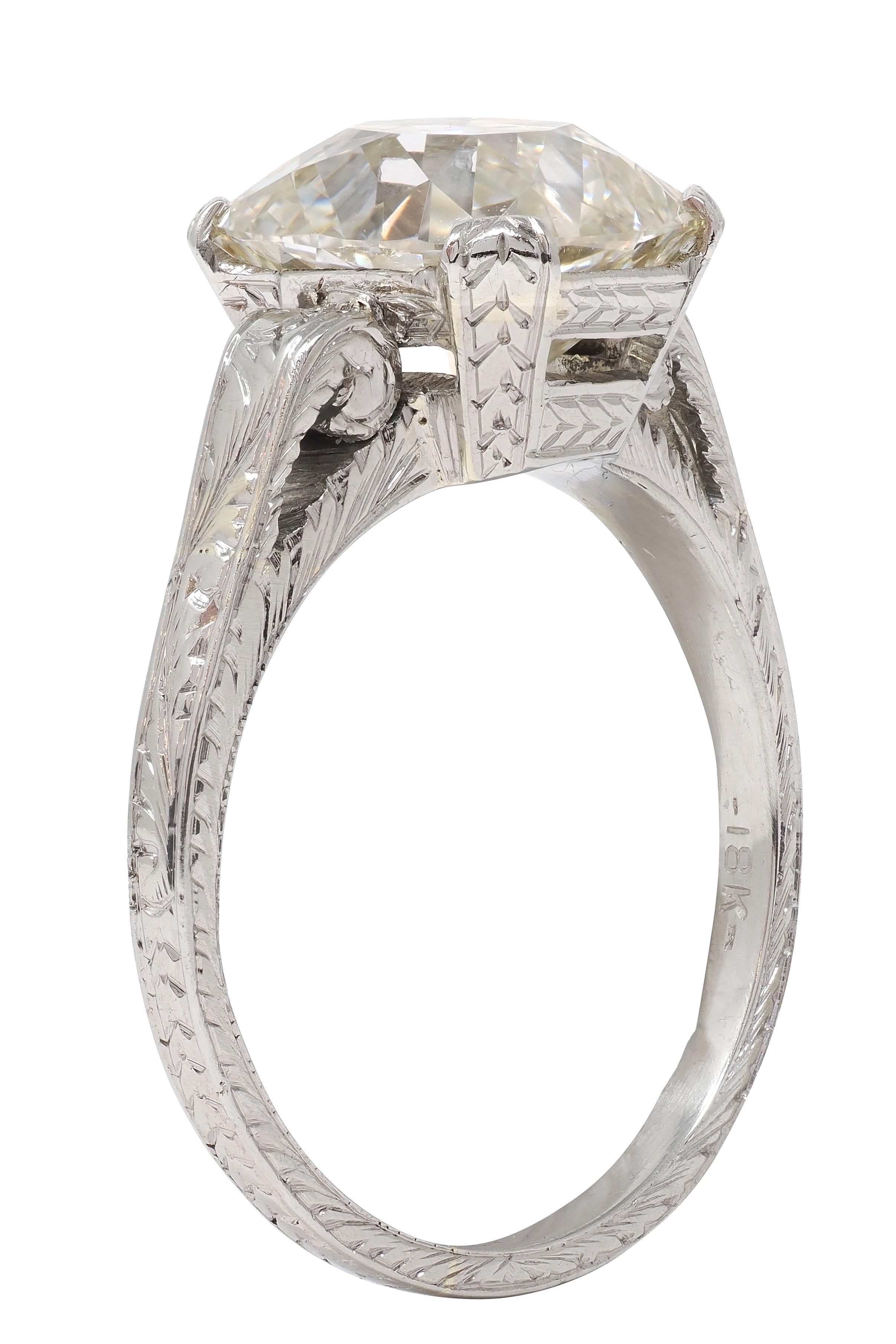 Art Deco 2.69 CTW Old Mine Cut 18 Karat White Gold Vintage Engagement Ring GIA