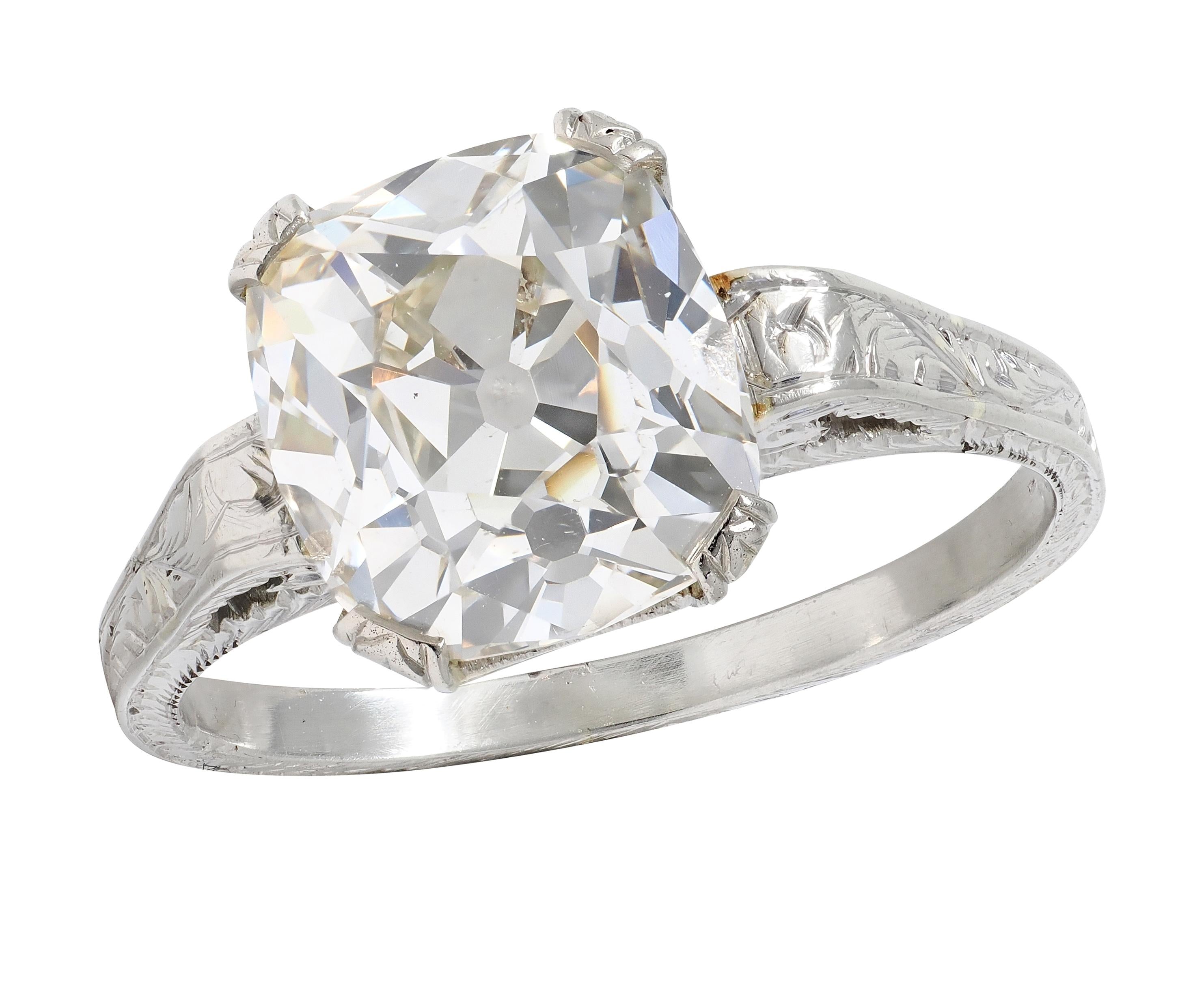 Art Deco 2.69 CTW Old Mine Cut 18 Karat White Gold Vintage Engagement Ring GIA