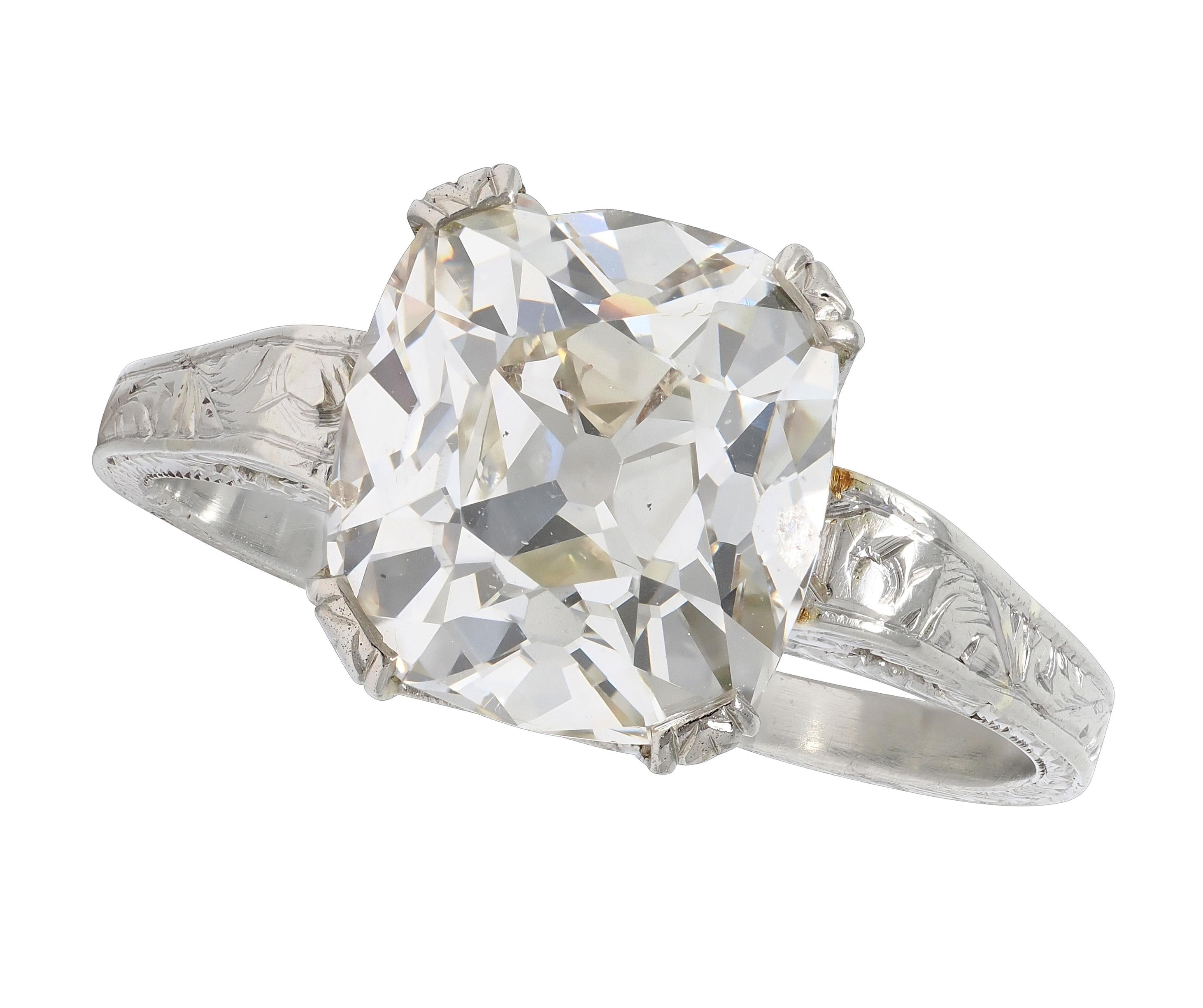 Art Deco 2.69 CTW Old Mine Cut 18 Karat White Gold Vintage Engagement Ring GIA