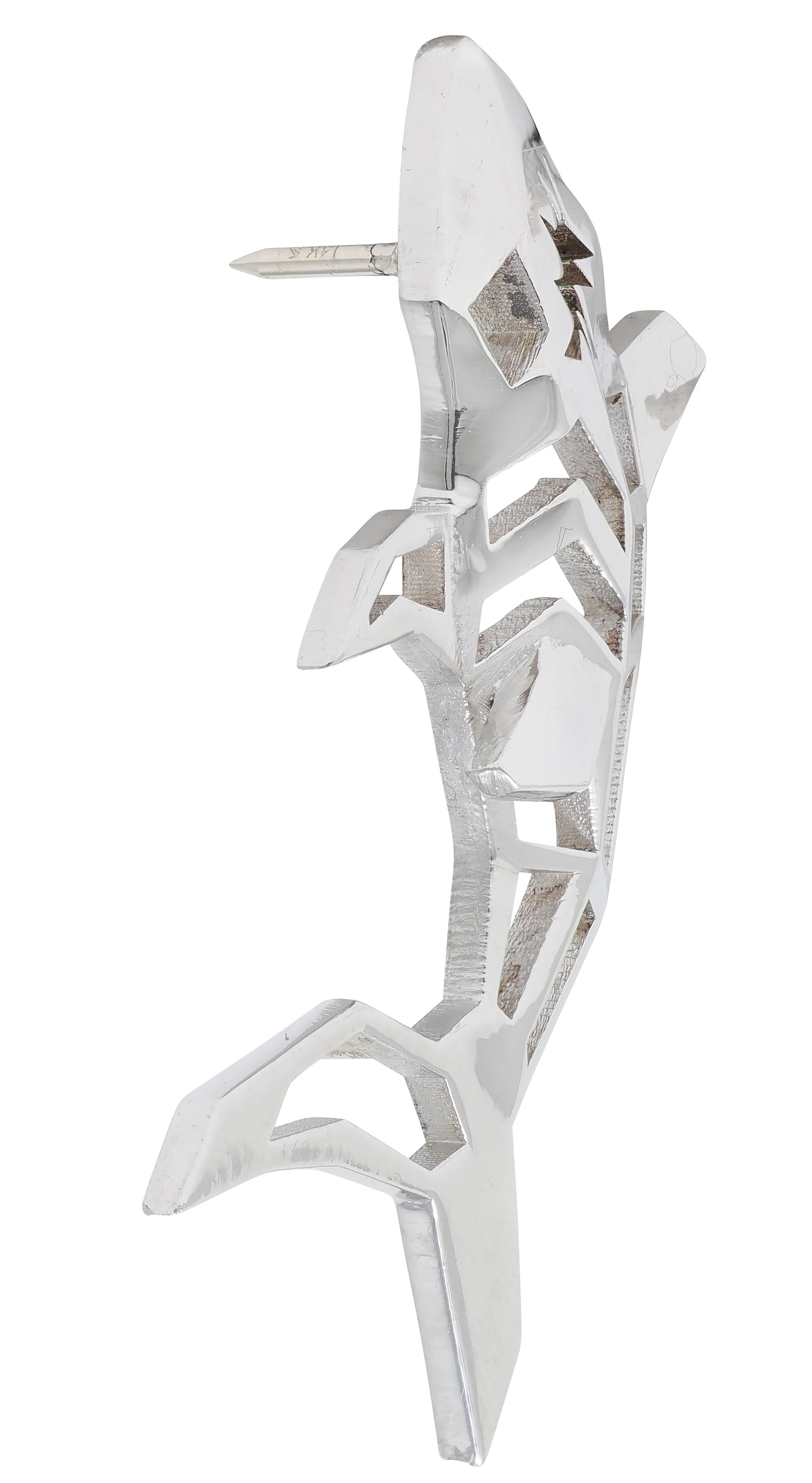 BRASH Platinum Faceted Geometric GEO Shark Unisex Brooch Pin