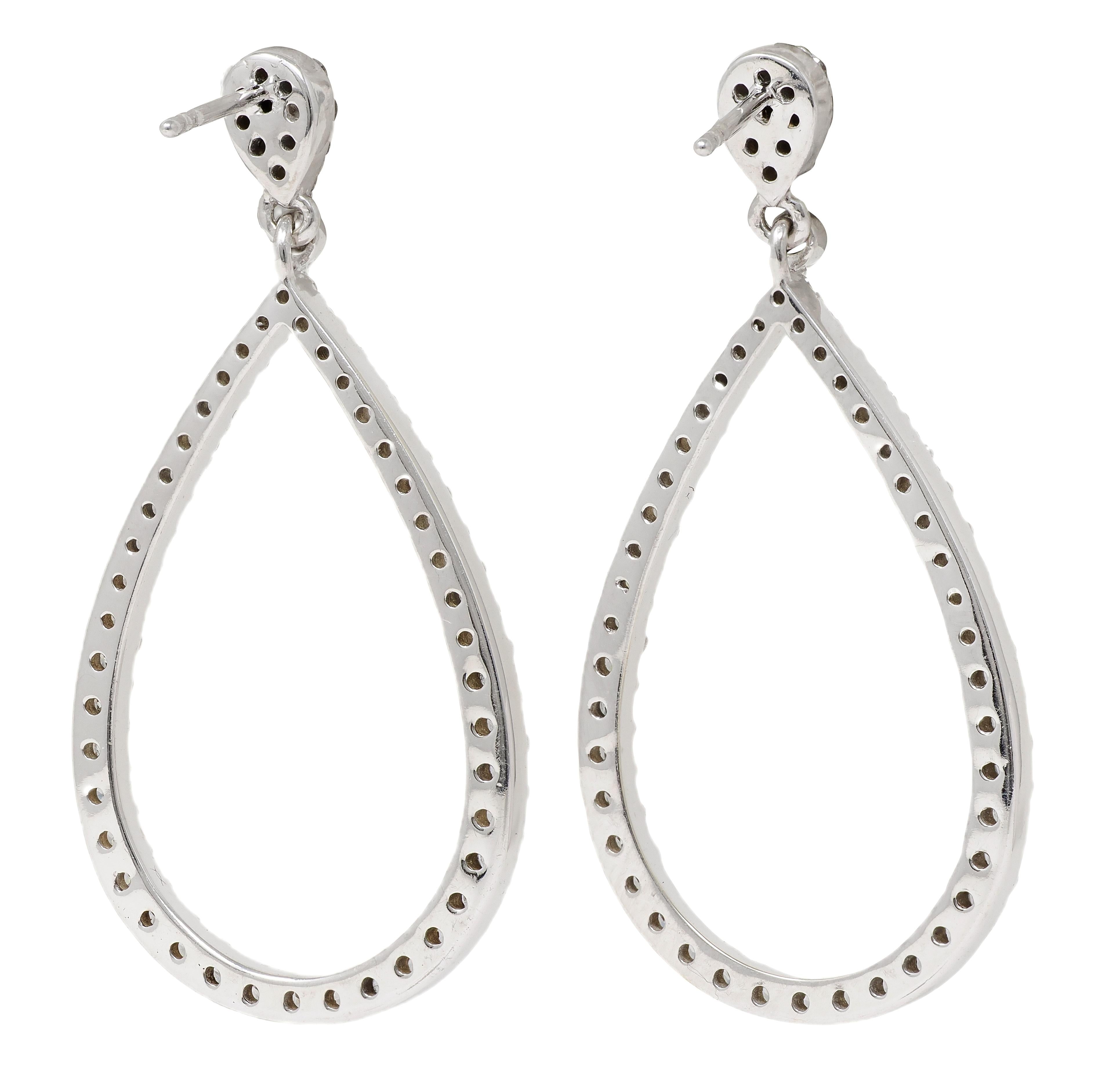 Contemporary Diamond 14 Karat White Gold Pear Drop Earrings