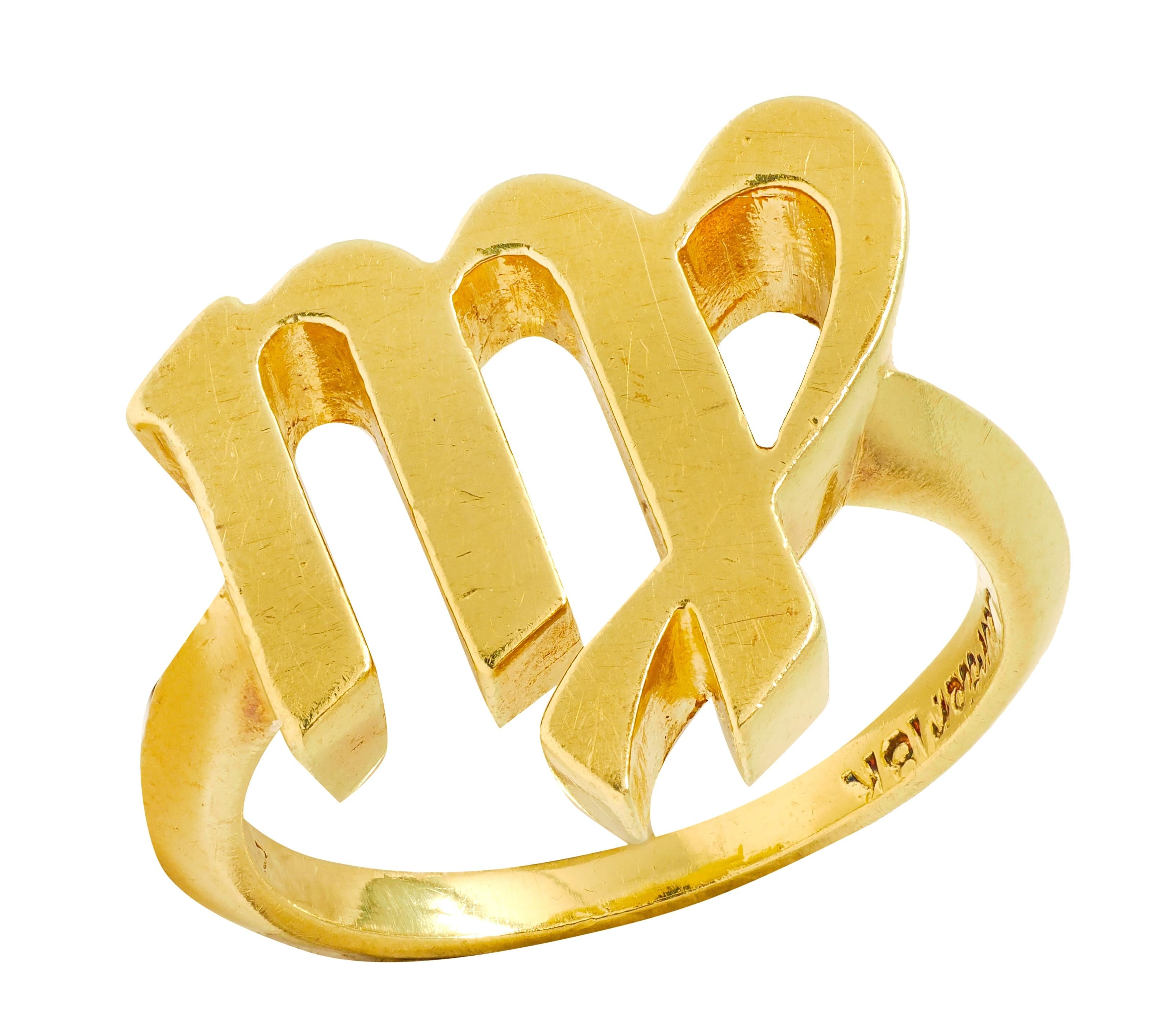 Cartier 1970's 18 Karat Yellow Gold Vintage Virgo Zodiac Ring