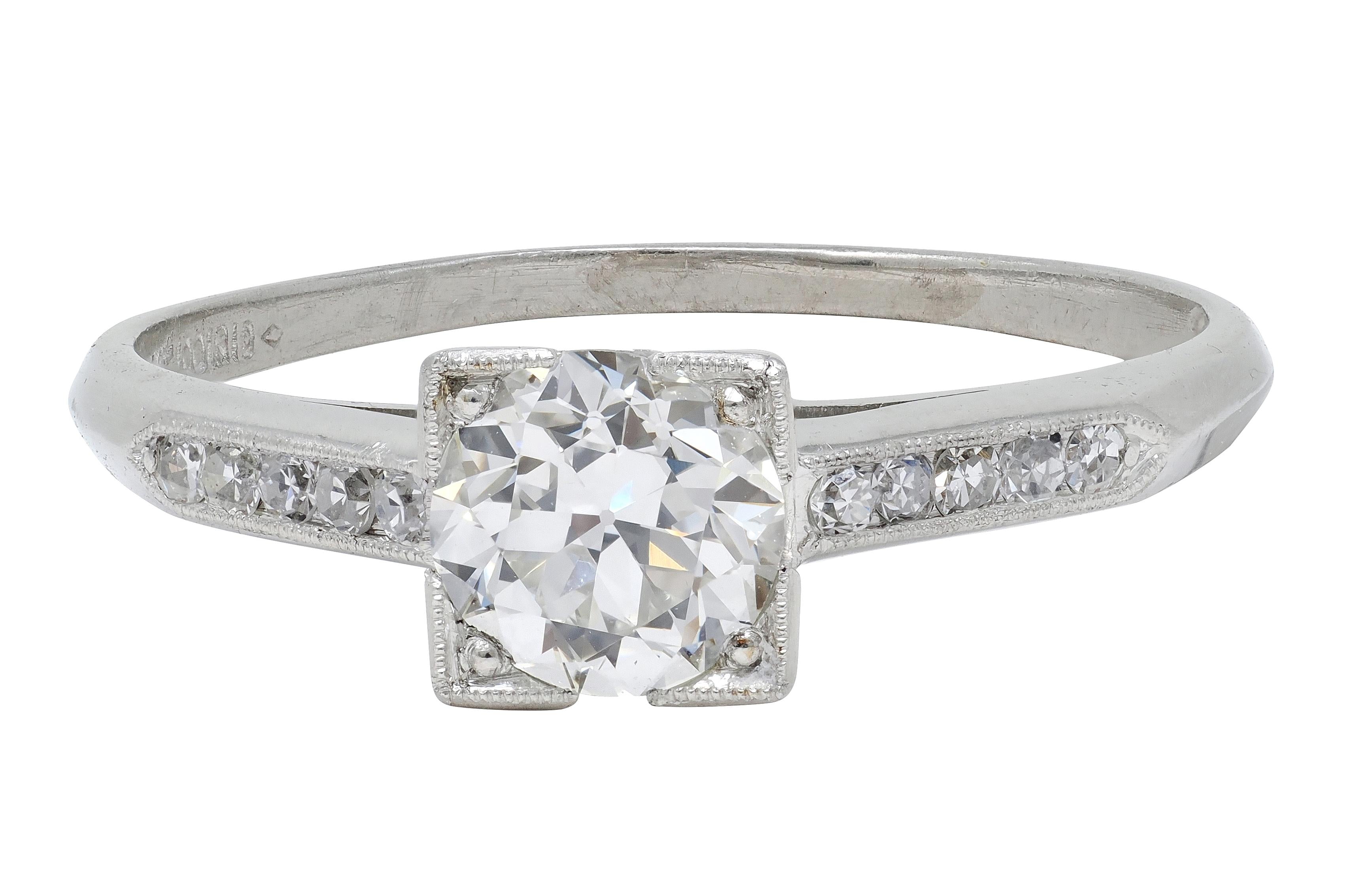 Mid-Century 0.76 CTW Old European Cut Diamond Platinum Vintage Engagement Ring