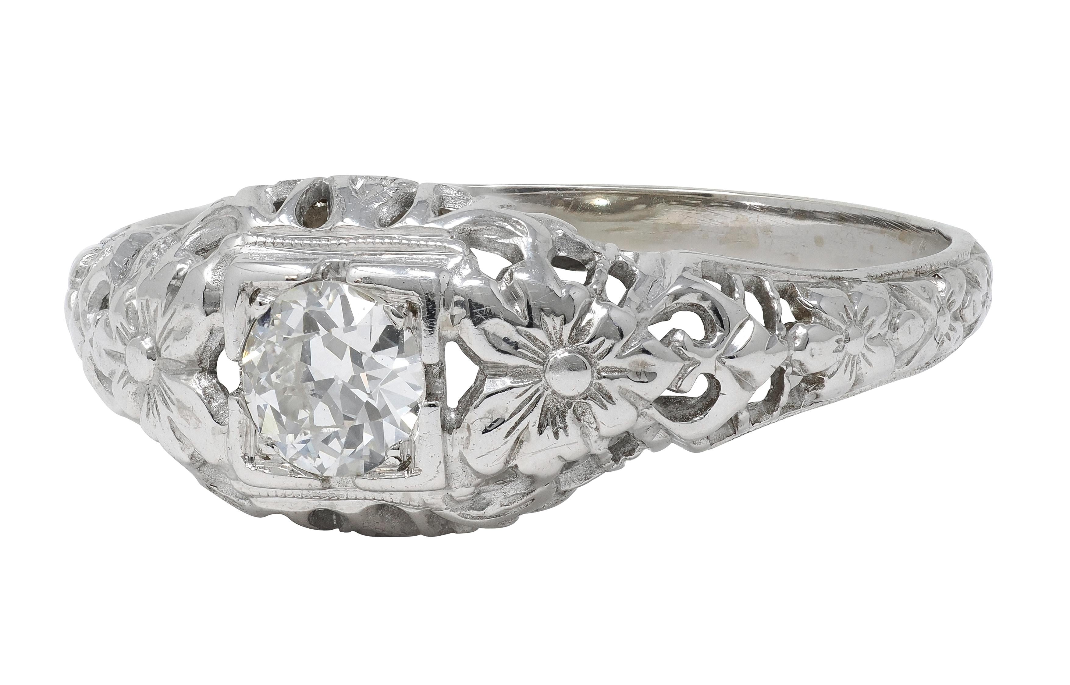 Art Deco Old European Diamond 18K Gold Orange Blossom Vintage Engagement Ring