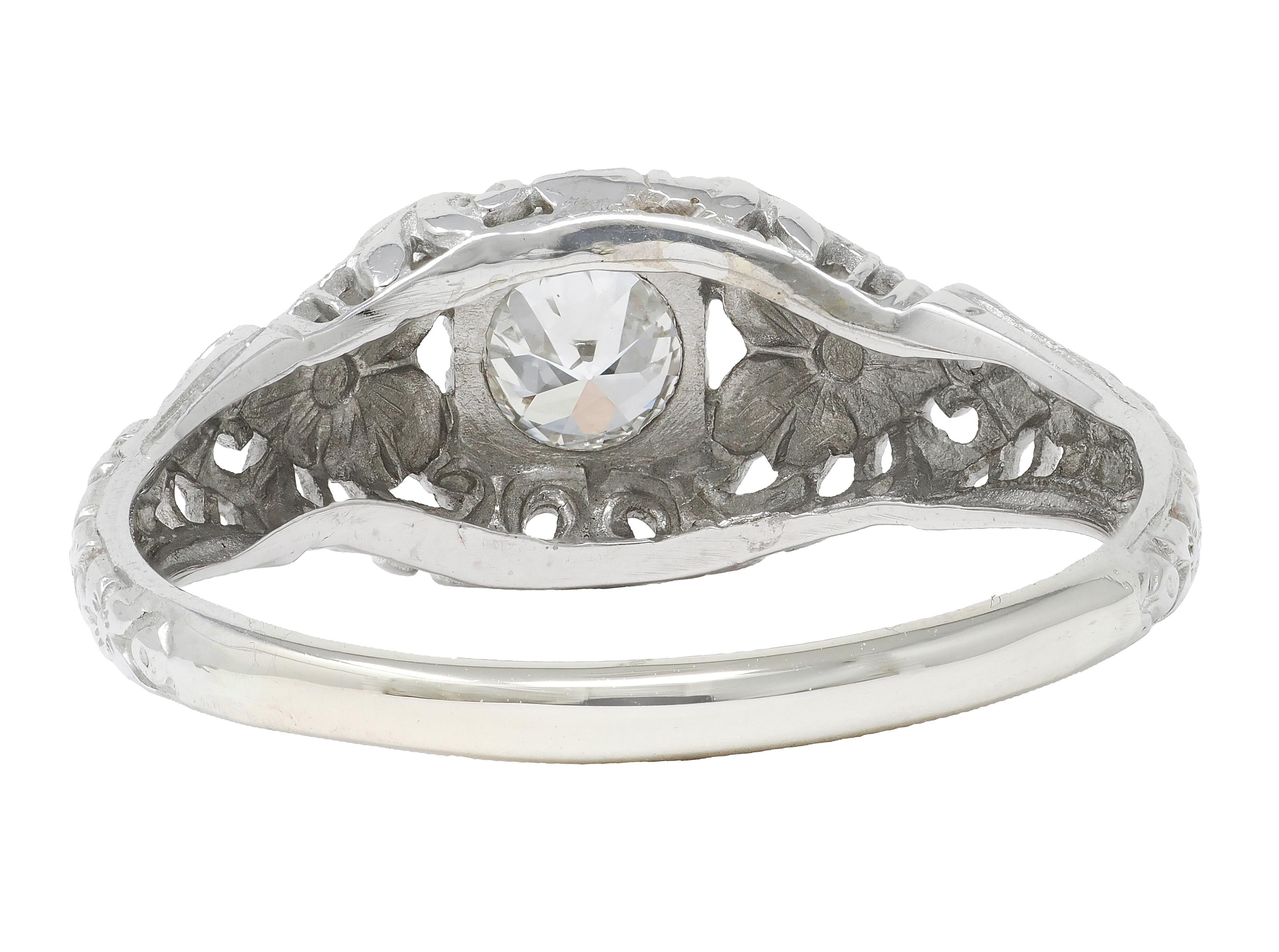 Art Deco Old European Diamond 18K Gold Orange Blossom Vintage Engagement Ring