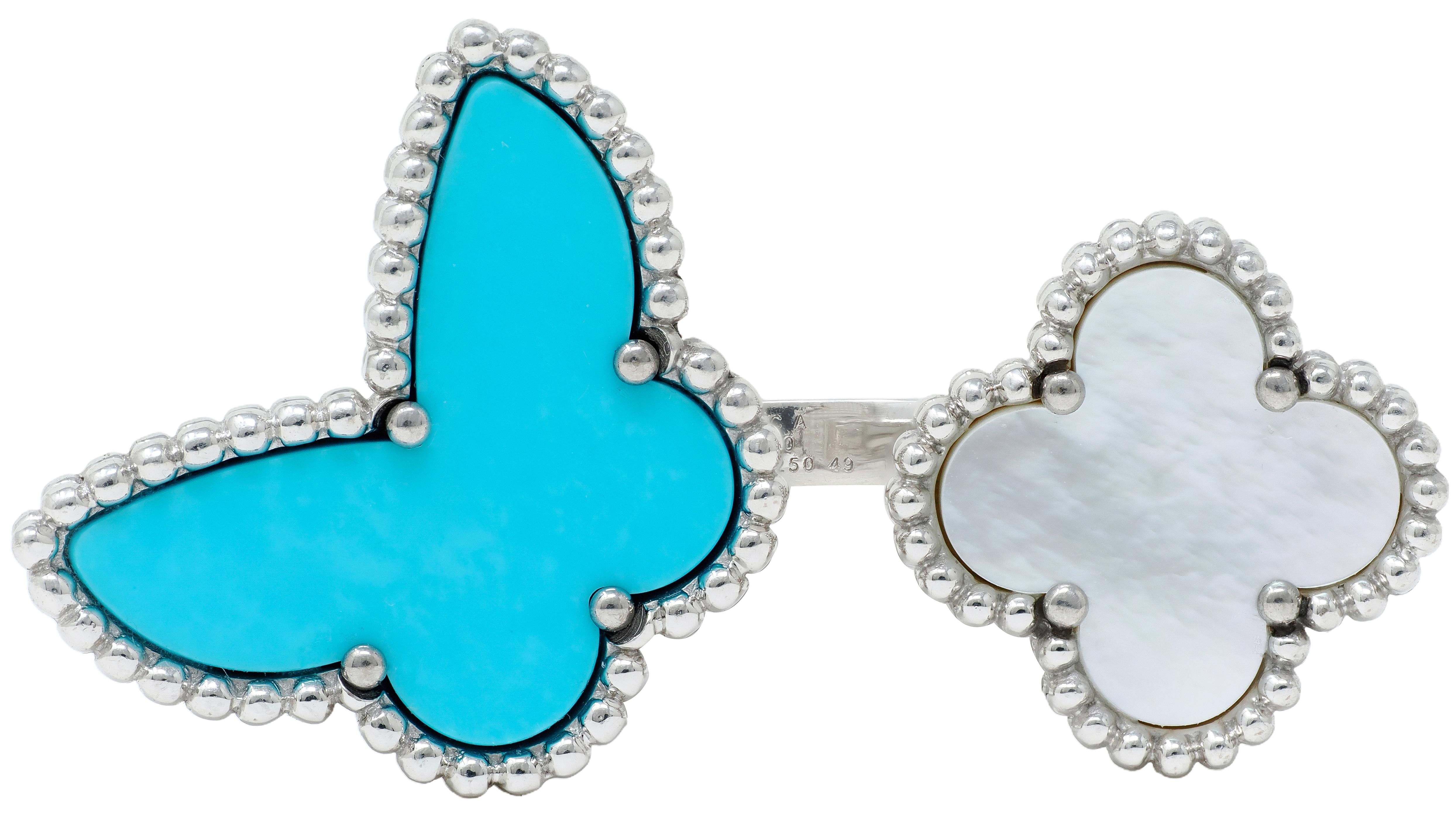 Van Cleef & Arpels Turquoise Mother-Of-Pearl 18K Lucky Alhambra Butterfly Ring