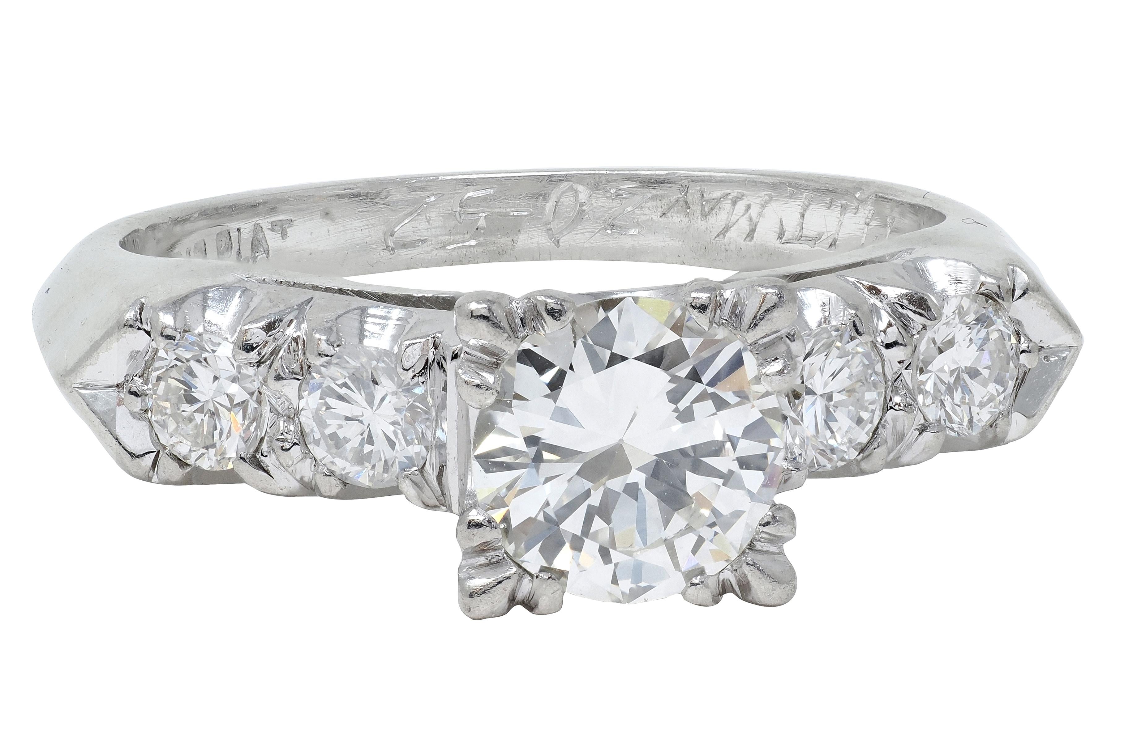 Mid-Century 1952 Diamond Platinum Knife Edge Vintage Engagement Ring
