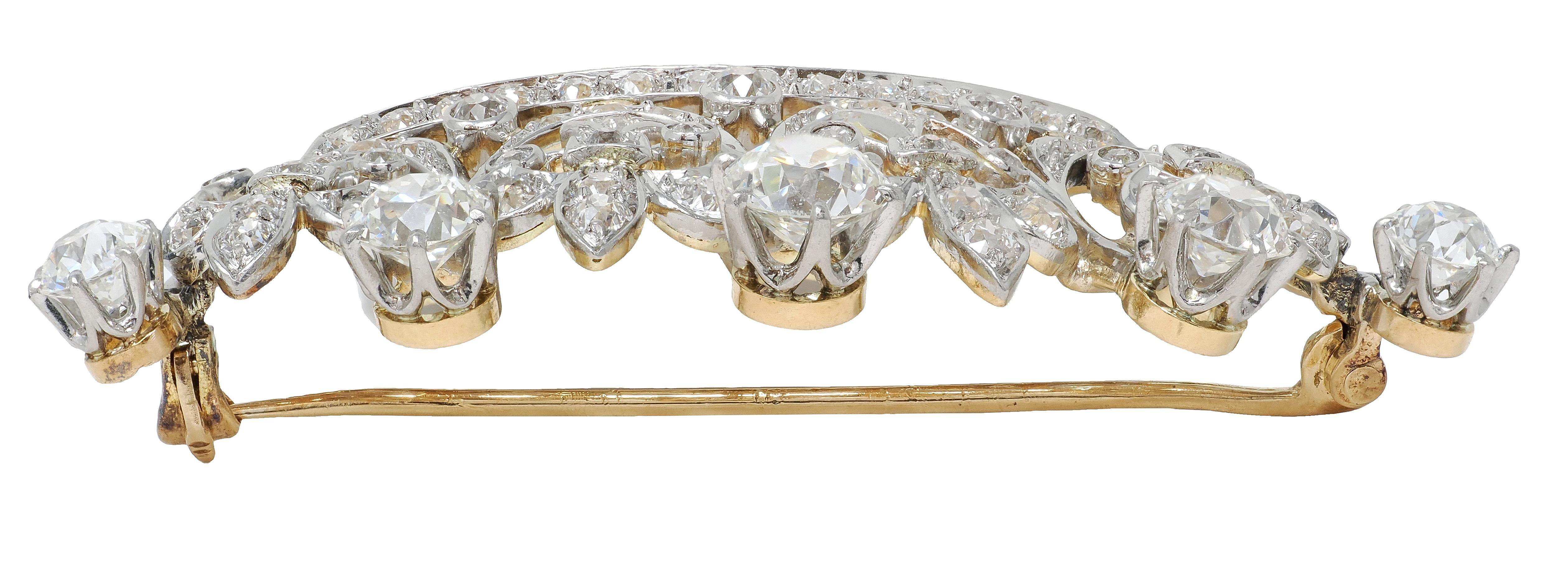 Edwardian 5.15 CTW Diamond Platinum-Topped 18K Yellow Gold Antique Crown Brooch