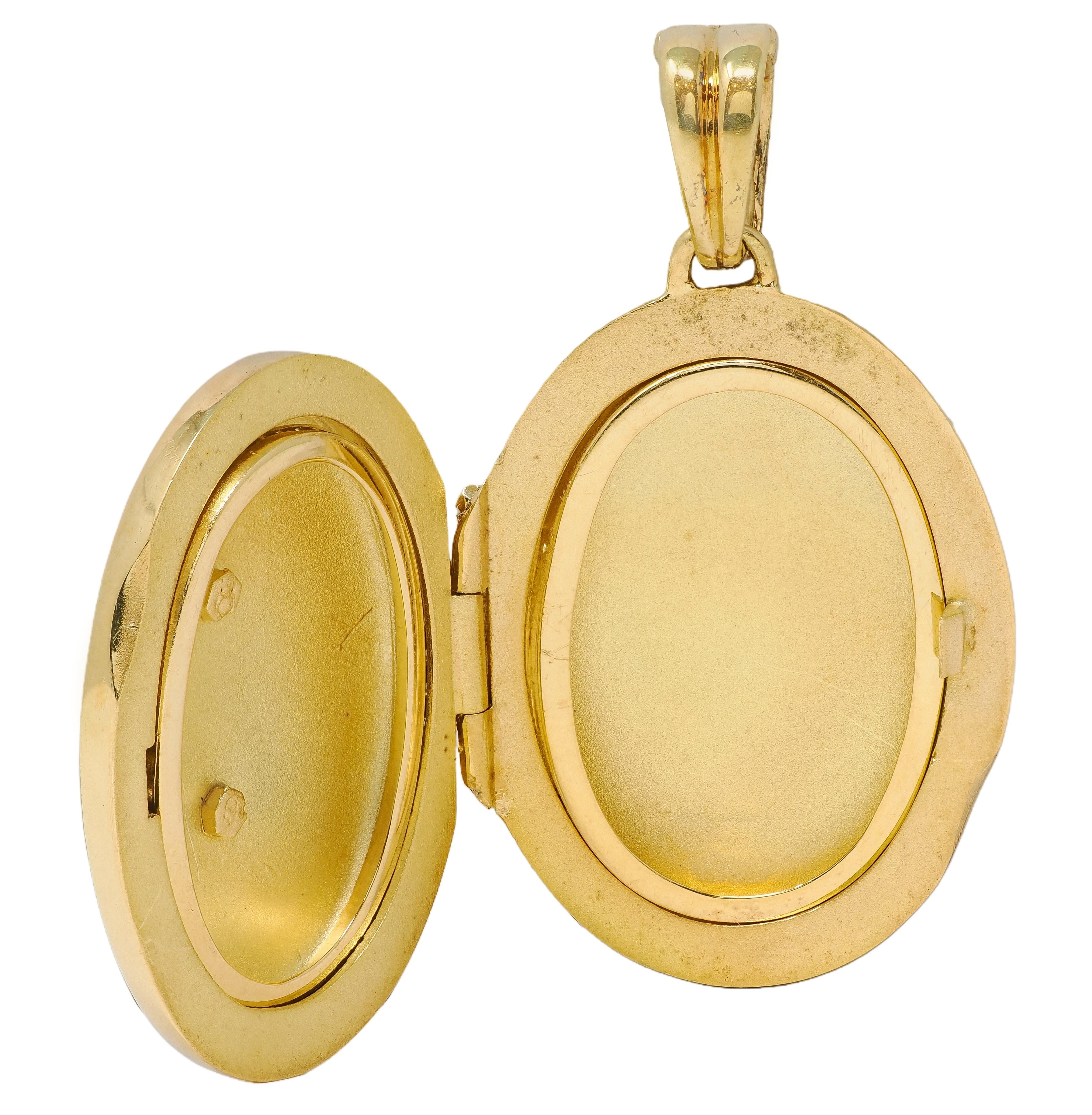Fabergé Diamond Enamel 18K Gold Fleur-De-Lis Guilloche Locket Pendant