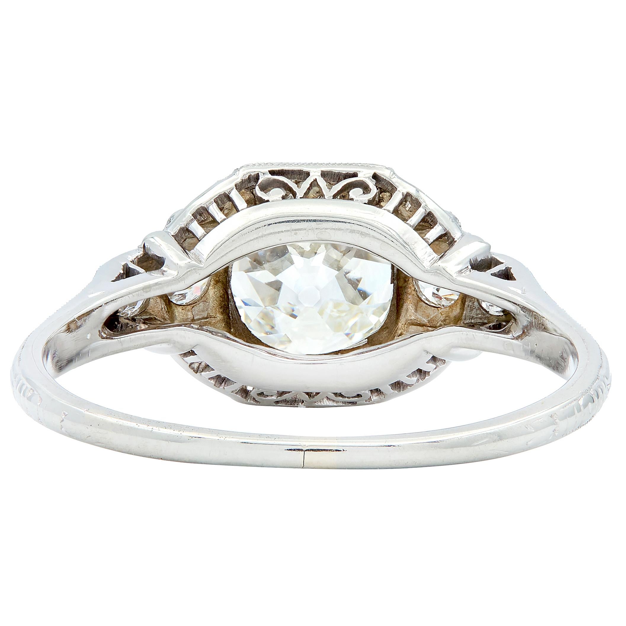 Art Deco 1.58 CTW Old European Diamond 18K Checkerboard Vintage Engagement Ring