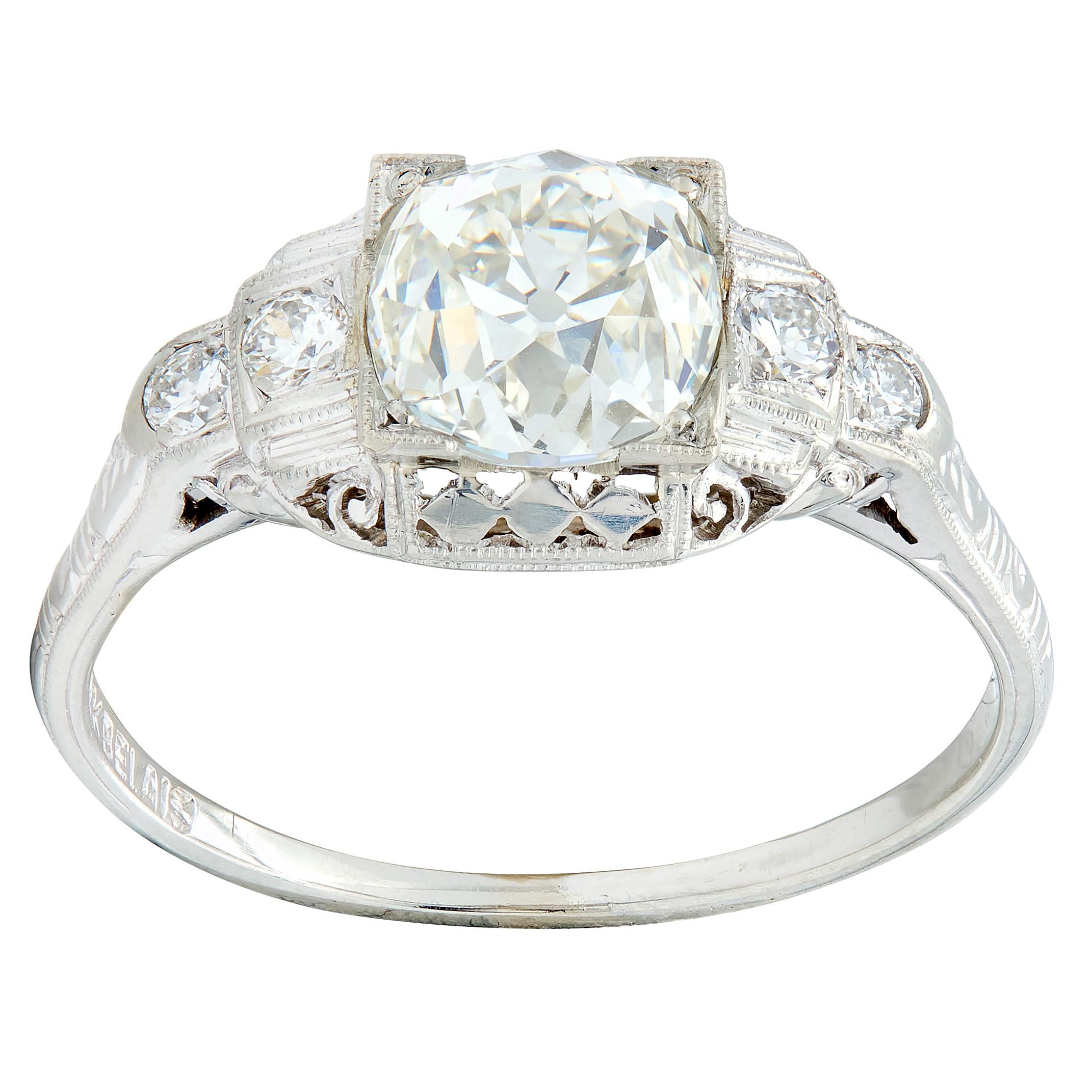 Art Deco 1.58 CTW Old European Diamond 18K Checkerboard Vintage Engagement Ring