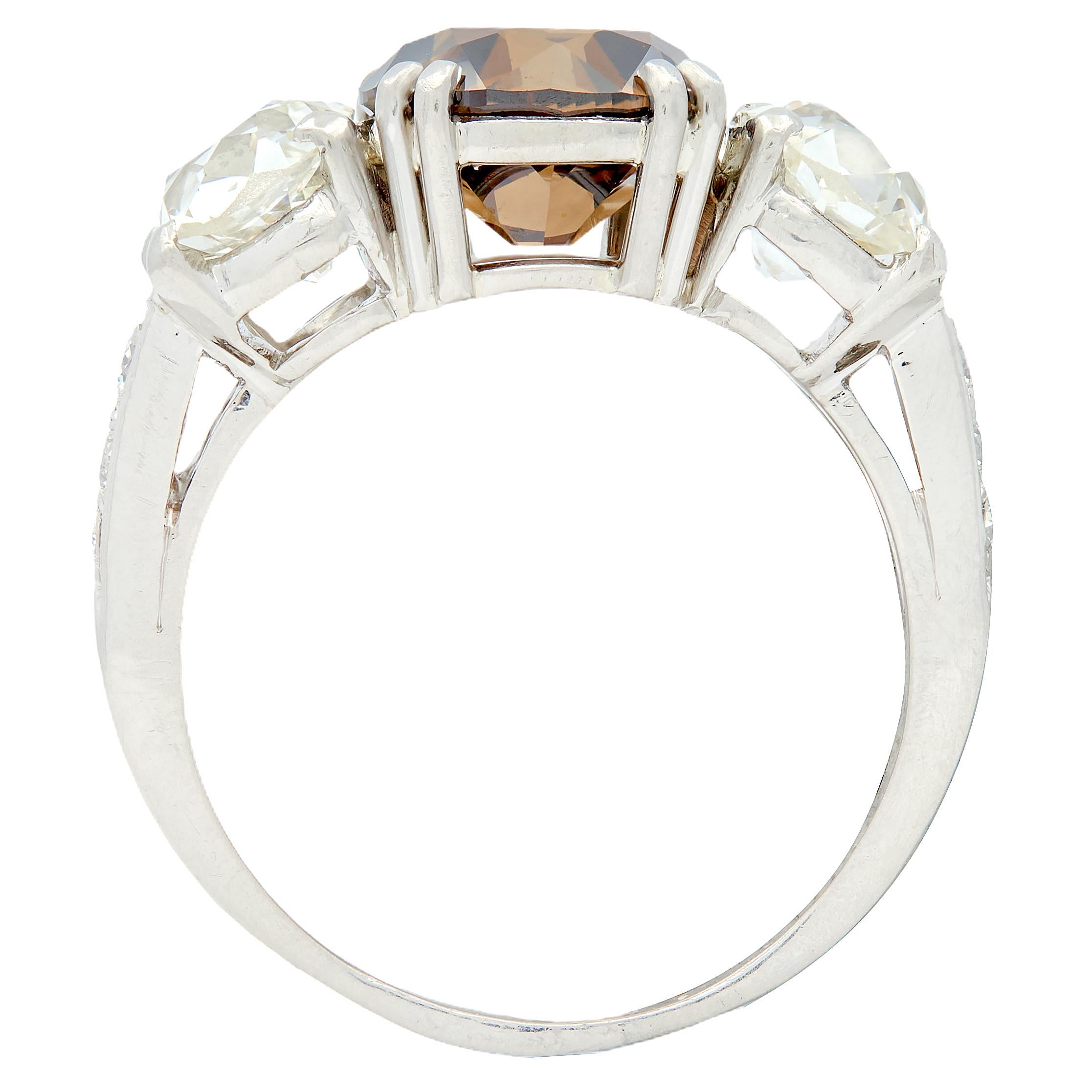 Mid-Century 4.25 CTW Fancy Orangy Brown Diamond Platinum Vintage Engagement Ring