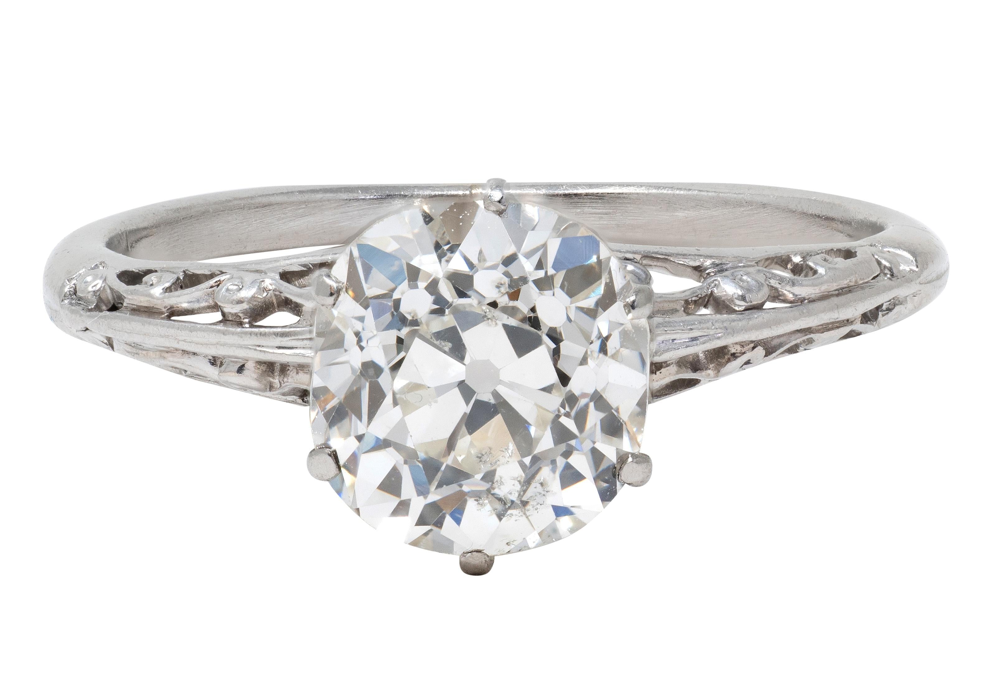 Art Deco 1.39 CTW Old Mine Cut Diamond Platinum Scroll Solitaire Engagement Ring
