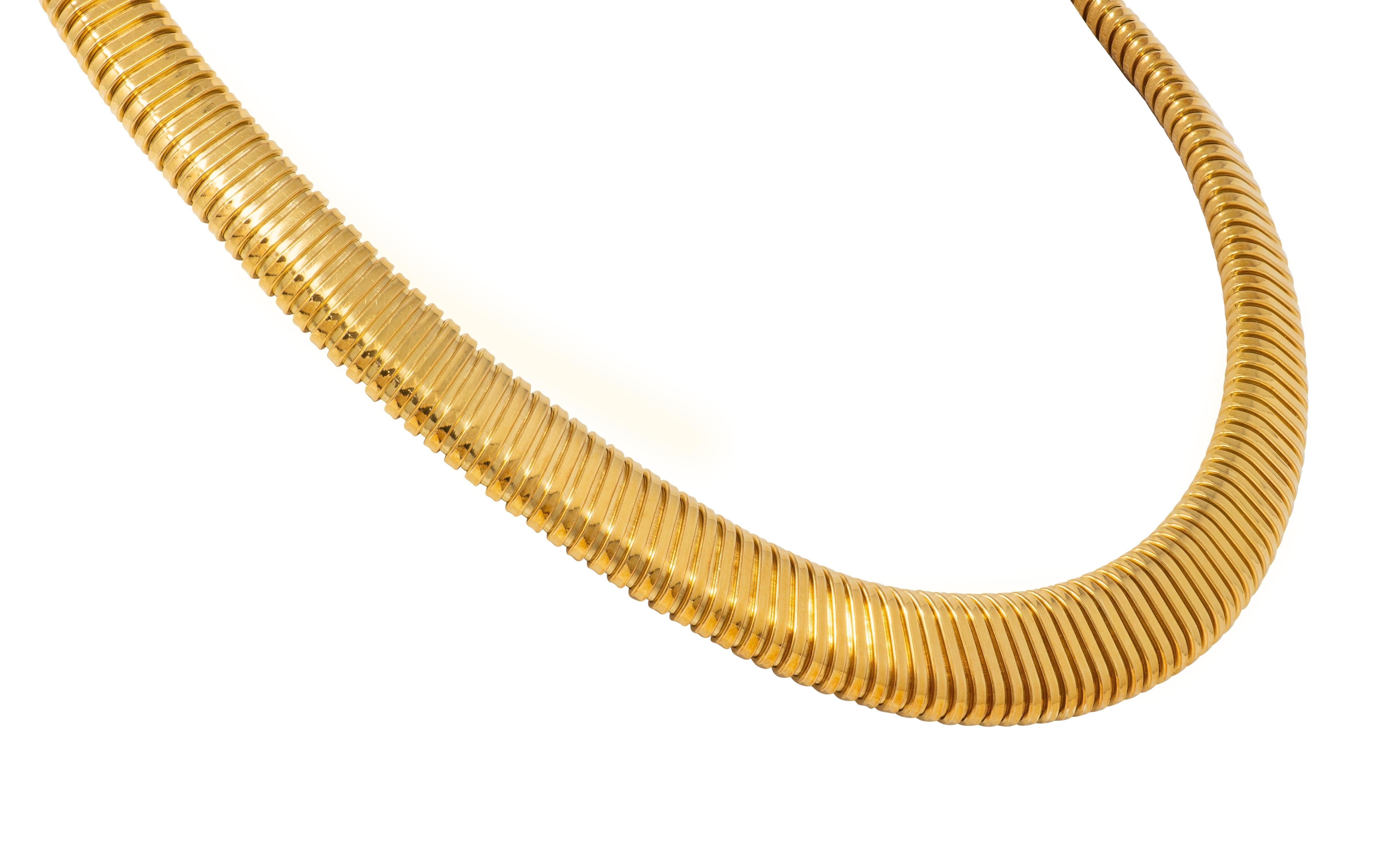 Cartier 1980's 18 Karat Yellow Gold Vintage Graduated Tubogas Collar Necklace