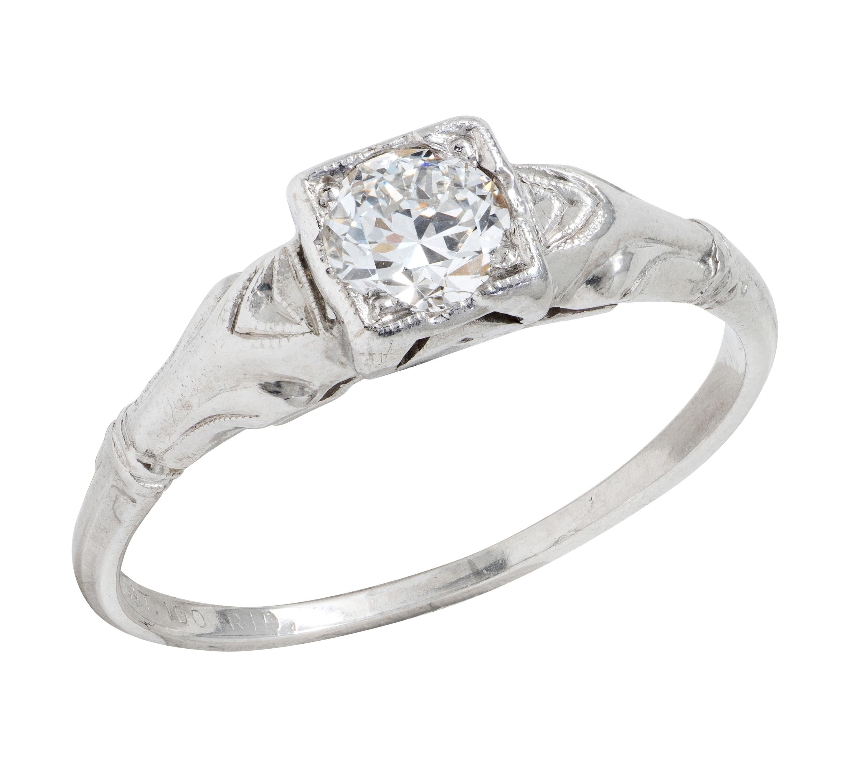 Art Deco Byard Brogan 0.36 CTW Diamond Platinum Square Form Engagement Ring