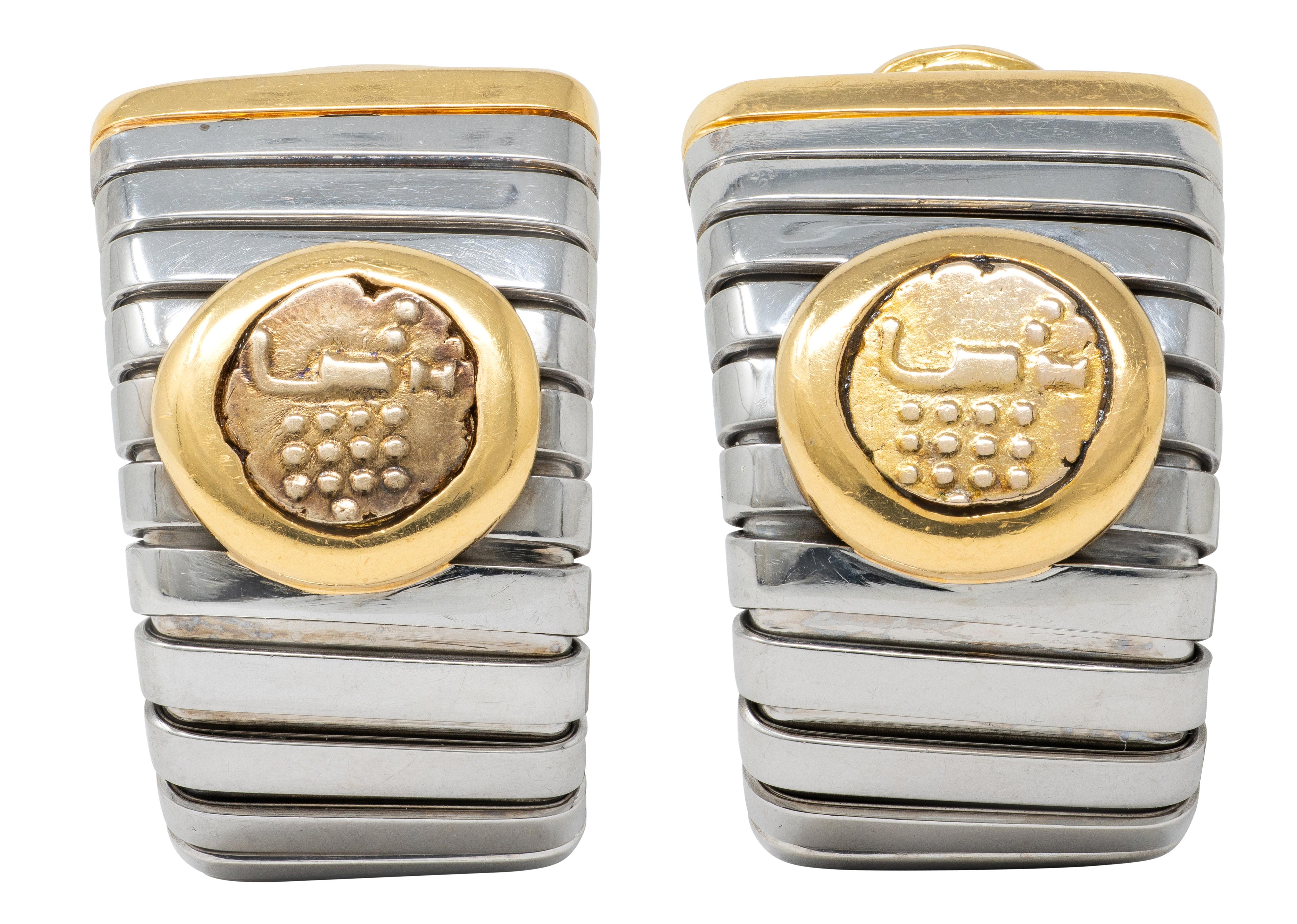 Bulgari 1980 Ancient Indian Coin 18K Gold Steel Vintage Tubogas Monete Earrings